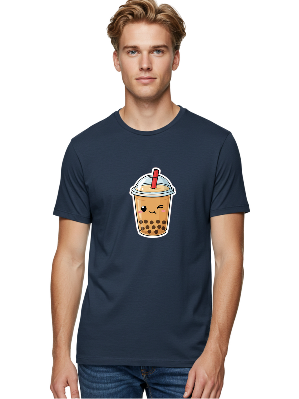 Bubble-Tea-21 Men'S Graphic Tee, 100% Cotton, Comfortable Casual Summer Wear, Machine Washable, Bubble Tea, Boba, Tea Drink, Straw, Cartoon, Cute, Kawaii, Adorable, Beverage, Drink, Tea, Coffee Shop, Milk Tea, Tapioca Pearls, Fun, Playful Bac702