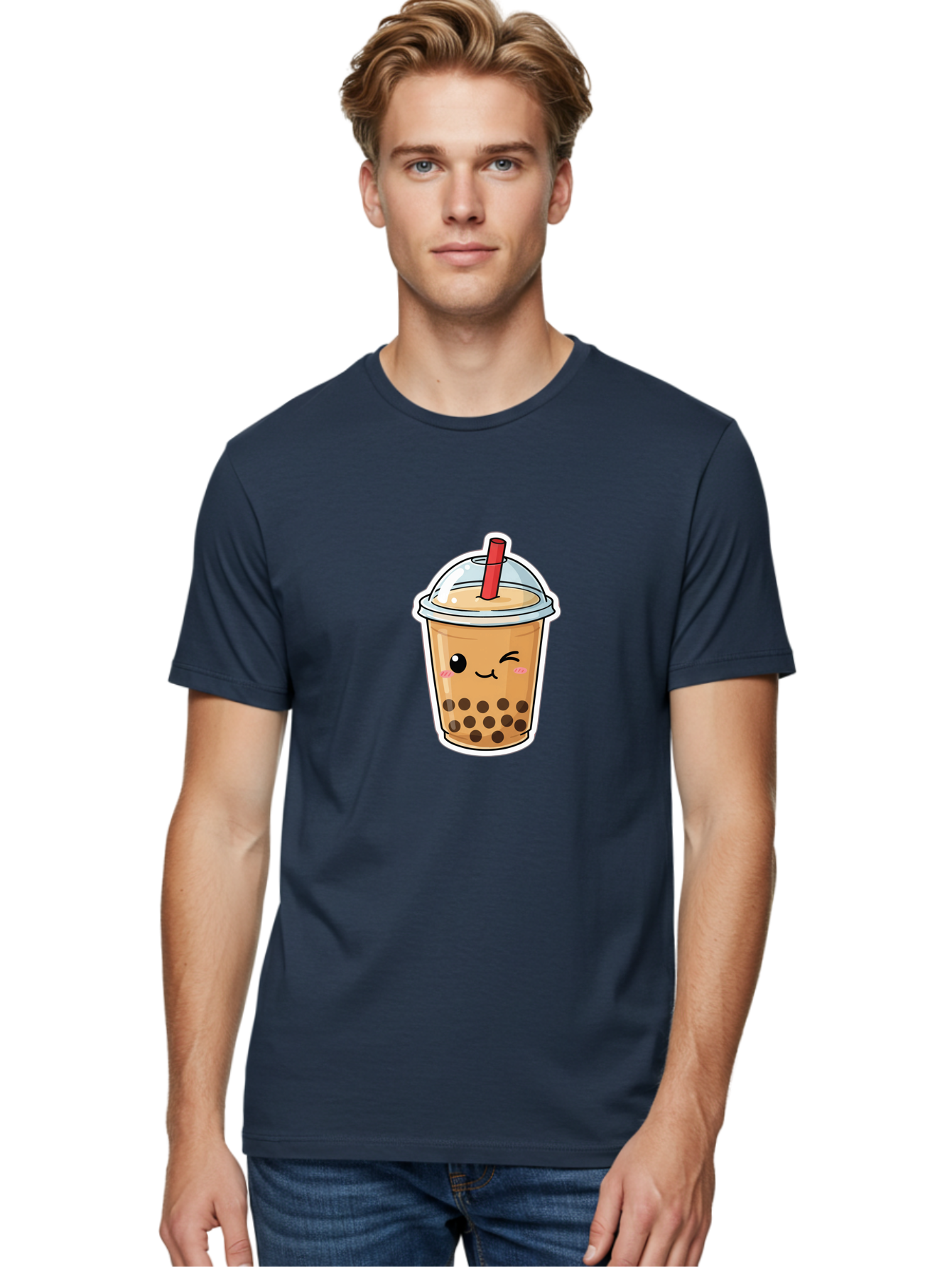 Bubble-Tea-21 Men'S Graphic Tee, 100% Cotton, Comfortable Casual Summer Wear, Machine Washable, Bubble Tea, Boba, Tea Drink, Straw, Cartoon, Cute, Kawaii, Adorable, Beverage, Drink, Tea, Coffee Shop, Milk Tea, Tapioca Pearls, Fun, Playful Bac702