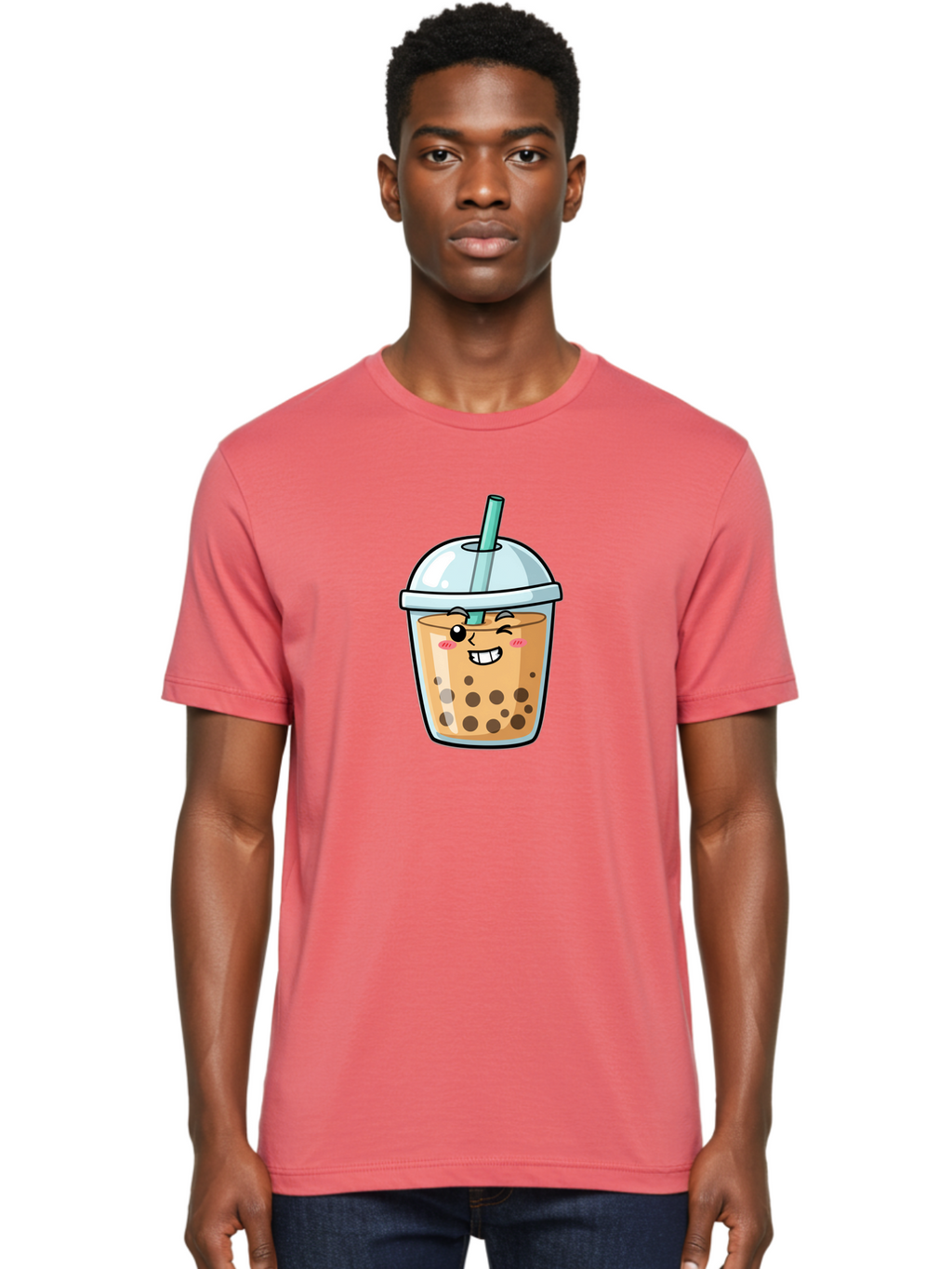 Bubble-Tea-22 Men'S Graphic Tee, 100% Cotton, Comfortable Casual Summer Wear, Machine Washable, Boba Tea, Cartoon Bubble Tea, Smiling Drink, Tea With Straw, Milk Tea, Tea Bubbles, Winking Face, Cute Beverage, Fun Drink, Playful Tea, Bac703