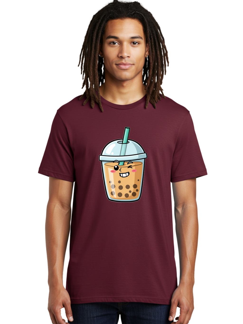 Bubble-Tea-22 Men'S Graphic Tee, 100% Cotton, Comfortable Casual Summer Wear, Machine Washable, Boba Tea, Cartoon Bubble Tea, Smiling Drink, Tea With Straw, Milk Tea, Tea Bubbles, Winking Face, Cute Beverage, Fun Drink, Playful Tea, Bac703