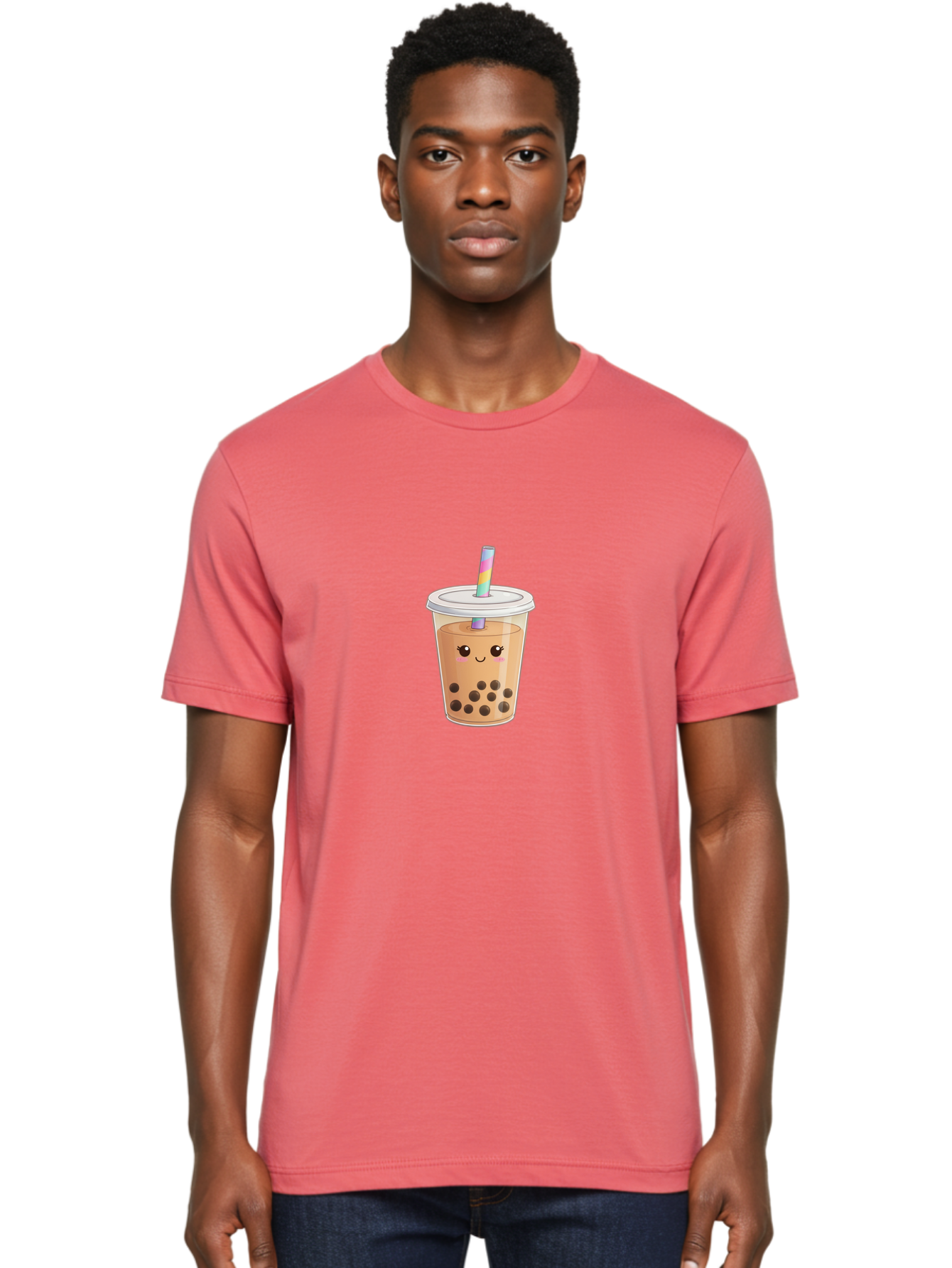 Bubble-Tea-4 Men'S Graphic Tee, 100% Cotton, Comfortable Casual Summer Wear, Machine Washable, Cute Boba Drink, Bubble Tea, Kawaii, Cartoon Beverage, Fun Straw, Adorable Face, Milk Tea, Tapioca Pearls, Smiling Drink, Playful Beverage, Bac706