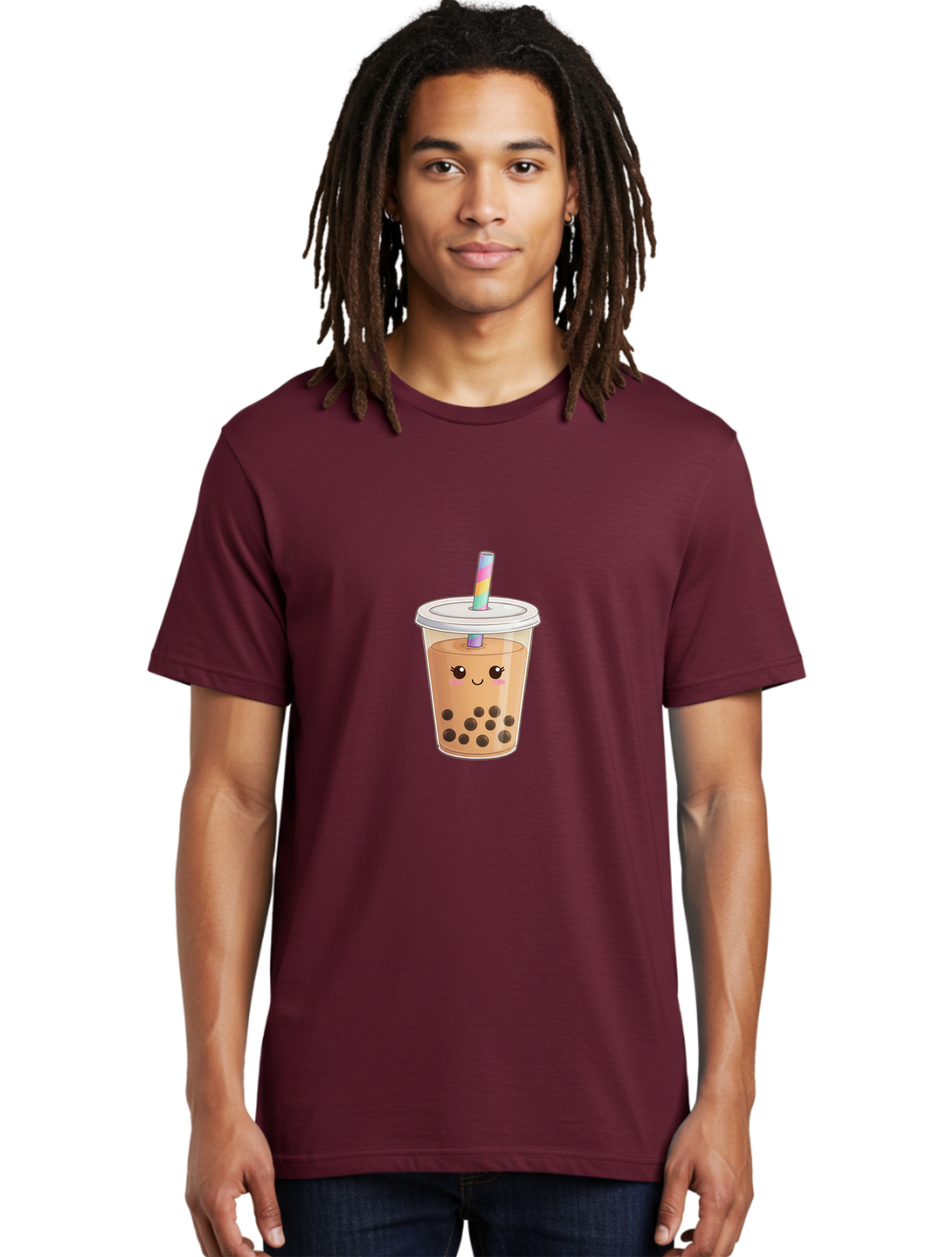 Bubble-Tea-4 Men'S Graphic Tee, 100% Cotton, Comfortable Casual Summer Wear, Machine Washable, Cute Boba Drink, Bubble Tea, Kawaii, Cartoon Beverage, Fun Straw, Adorable Face, Milk Tea, Tapioca Pearls, Smiling Drink, Playful Beverage, Bac706
