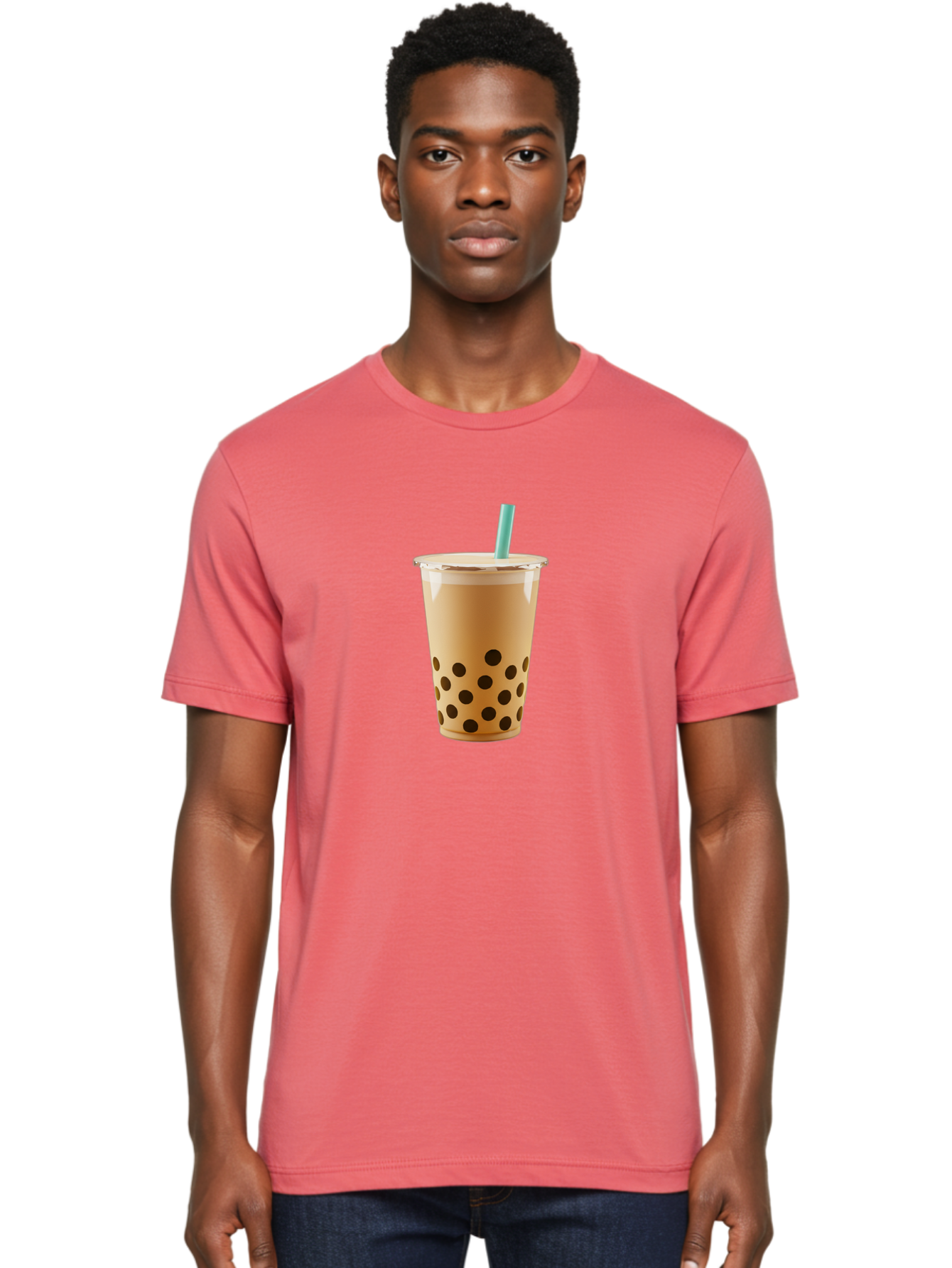 Bubble-Tea-7 Men'S Graphic Tee, 100% Cotton, Comfortable Casual Summer Wear, Machine Washable, Bubble Milk Tea, Boba Drink, Iced Tea, Creamy Texture, Black Tapioca Pearls, Takeout Cup, Blue Straw, Refreshing Beverage, Popular Drink Bac709