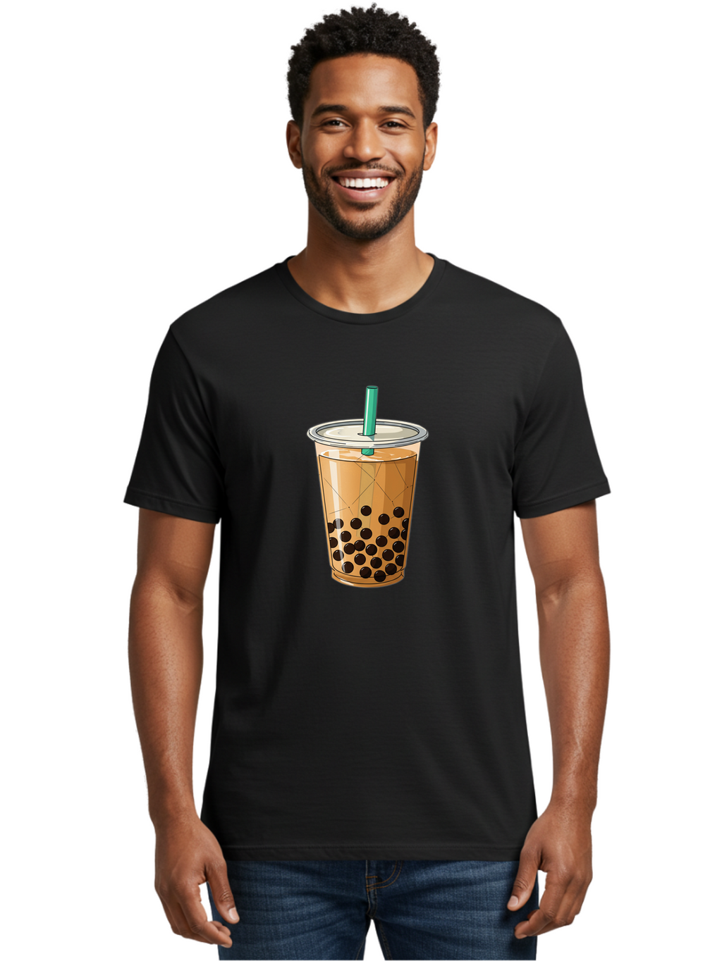 Bubble-Tea-8 Men'S Graphic Tee, 100% Cotton, Comfortable Casual Summer Wear, Machine Washable, Bubble Tea, Boba Tea, Milk Tea, Tapioca Pearls, Cold Drink, Plastic Cup, Straw, Takeout Beverage, Refreshing Drink, Sweet Treat Bac710