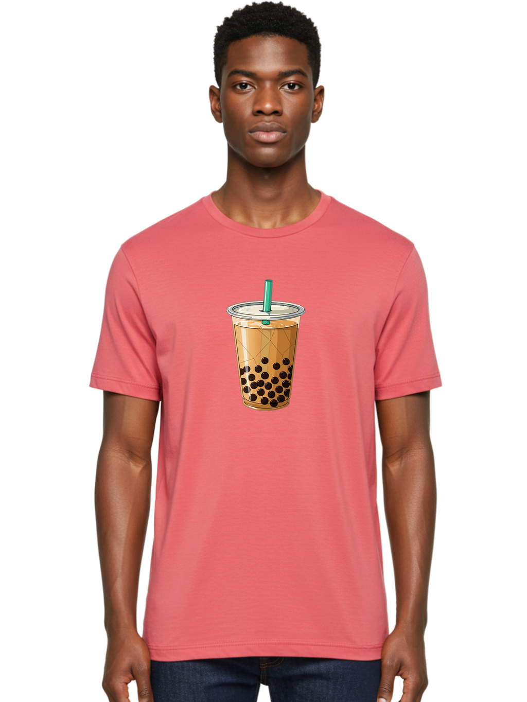 Bubble-Tea-8 Men'S Graphic Tee, 100% Cotton, Comfortable Casual Summer Wear, Machine Washable, Bubble Tea, Boba Tea, Milk Tea, Tapioca Pearls, Cold Drink, Plastic Cup, Straw, Takeout Beverage, Refreshing Drink, Sweet Treat Bac710