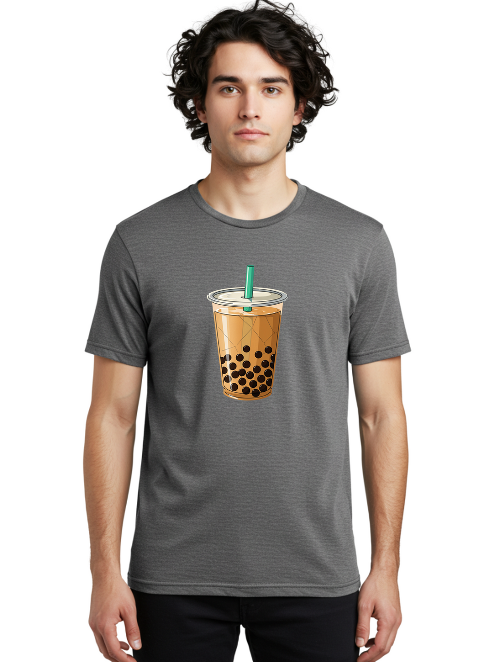 Bubble-Tea-8 Men'S Graphic Tee, 100% Cotton, Comfortable Casual Summer Wear, Machine Washable, Bubble Tea, Boba Tea, Milk Tea, Tapioca Pearls, Cold Drink, Plastic Cup, Straw, Takeout Beverage, Refreshing Drink, Sweet Treat Bac710