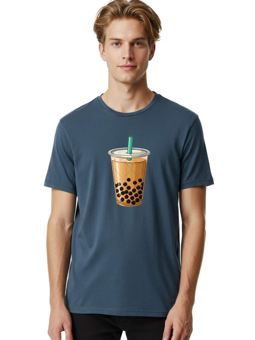 Bubble-Tea-8 Men'S Graphic Tee, 100% Cotton, Comfortable Casual Summer Wear, Machine Washable, Bubble Tea, Boba Tea, Milk Tea, Tapioca Pearls, Cold Drink, Plastic Cup, Straw, Takeout Beverage, Refreshing Drink, Sweet Treat Bac710