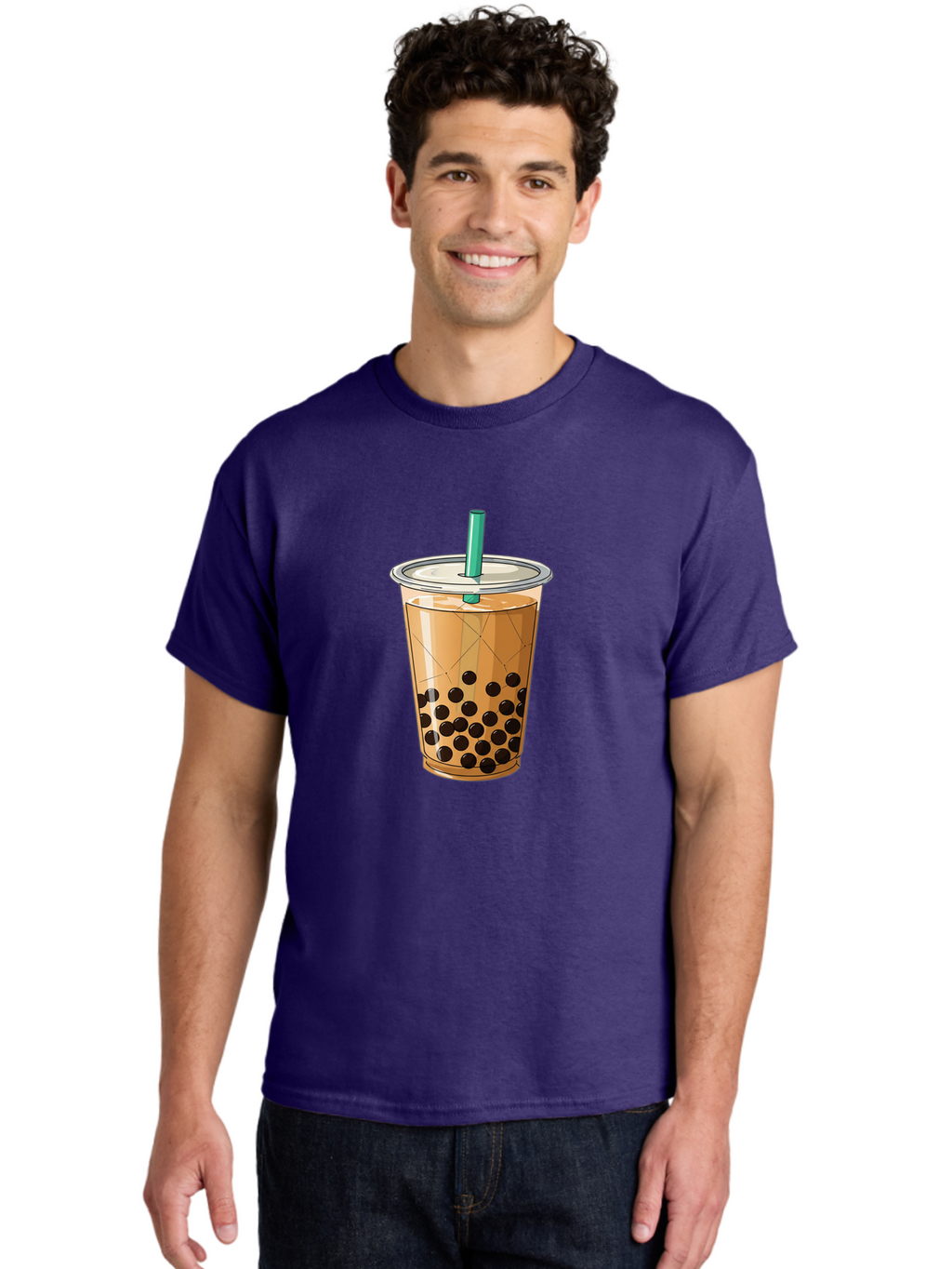 Bubble-Tea-8 Men'S Graphic Tee, 100% Cotton, Comfortable Casual Summer Wear, Machine Washable, Bubble Tea, Boba Tea, Milk Tea, Tapioca Pearls, Cold Drink, Plastic Cup, Straw, Takeout Beverage, Refreshing Drink, Sweet Treat Bac710