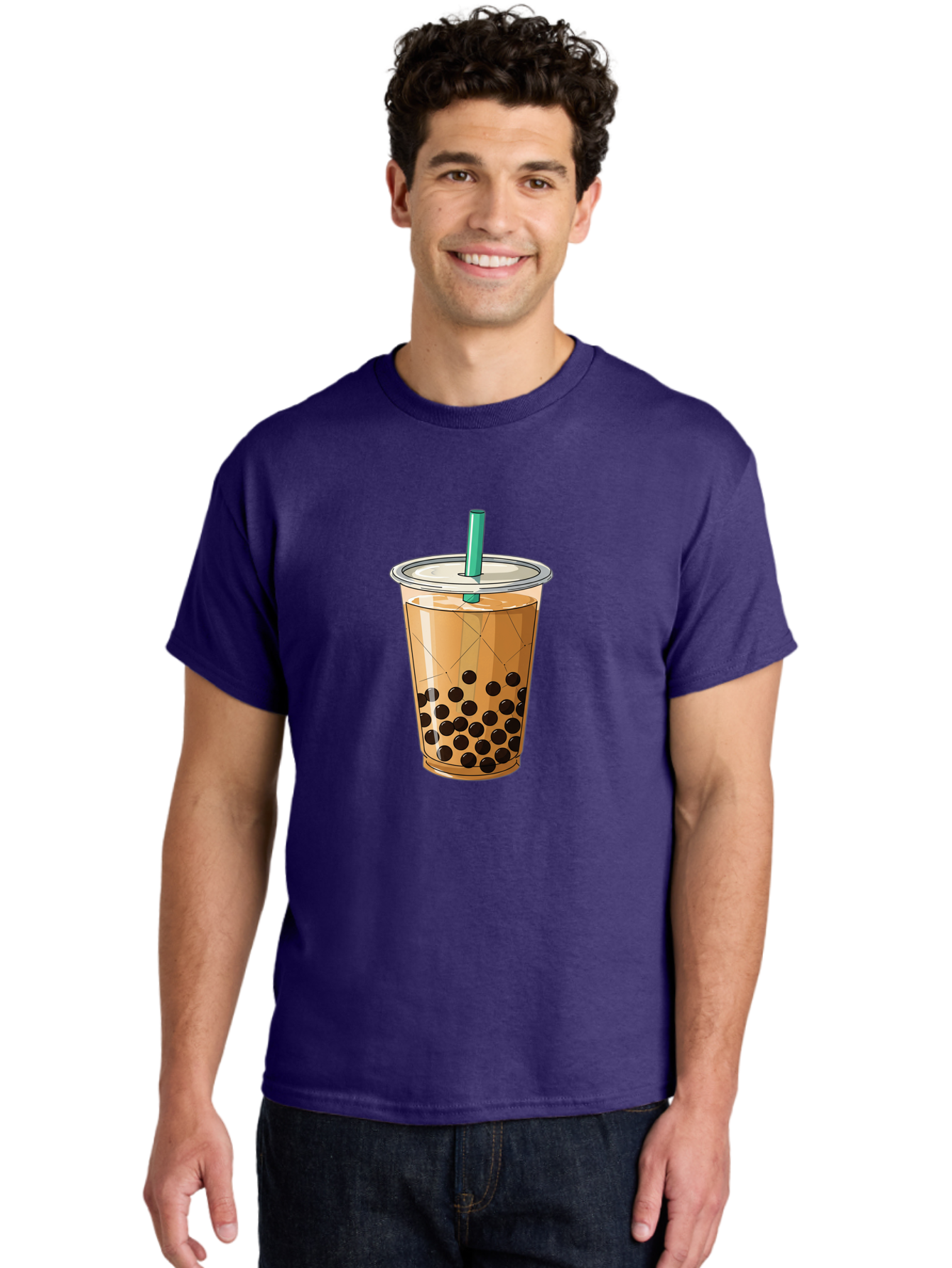 Bubble-Tea-8 Men'S Graphic Tee, 100% Cotton, Comfortable Casual Summer Wear, Machine Washable, Bubble Tea, Boba Tea, Milk Tea, Tapioca Pearls, Cold Drink, Plastic Cup, Straw, Takeout Beverage, Refreshing Drink, Sweet Treat Bac710