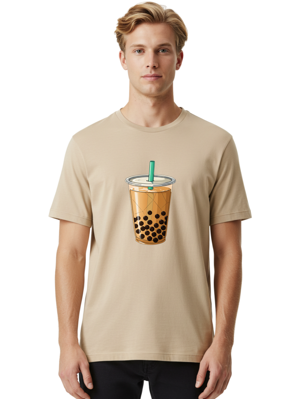Bubble-Tea-8 Men'S Graphic Tee, 100% Cotton, Comfortable Casual Summer Wear, Machine Washable, Bubble Tea, Boba Tea, Milk Tea, Tapioca Pearls, Cold Drink, Plastic Cup, Straw, Takeout Beverage, Refreshing Drink, Sweet Treat Bac710