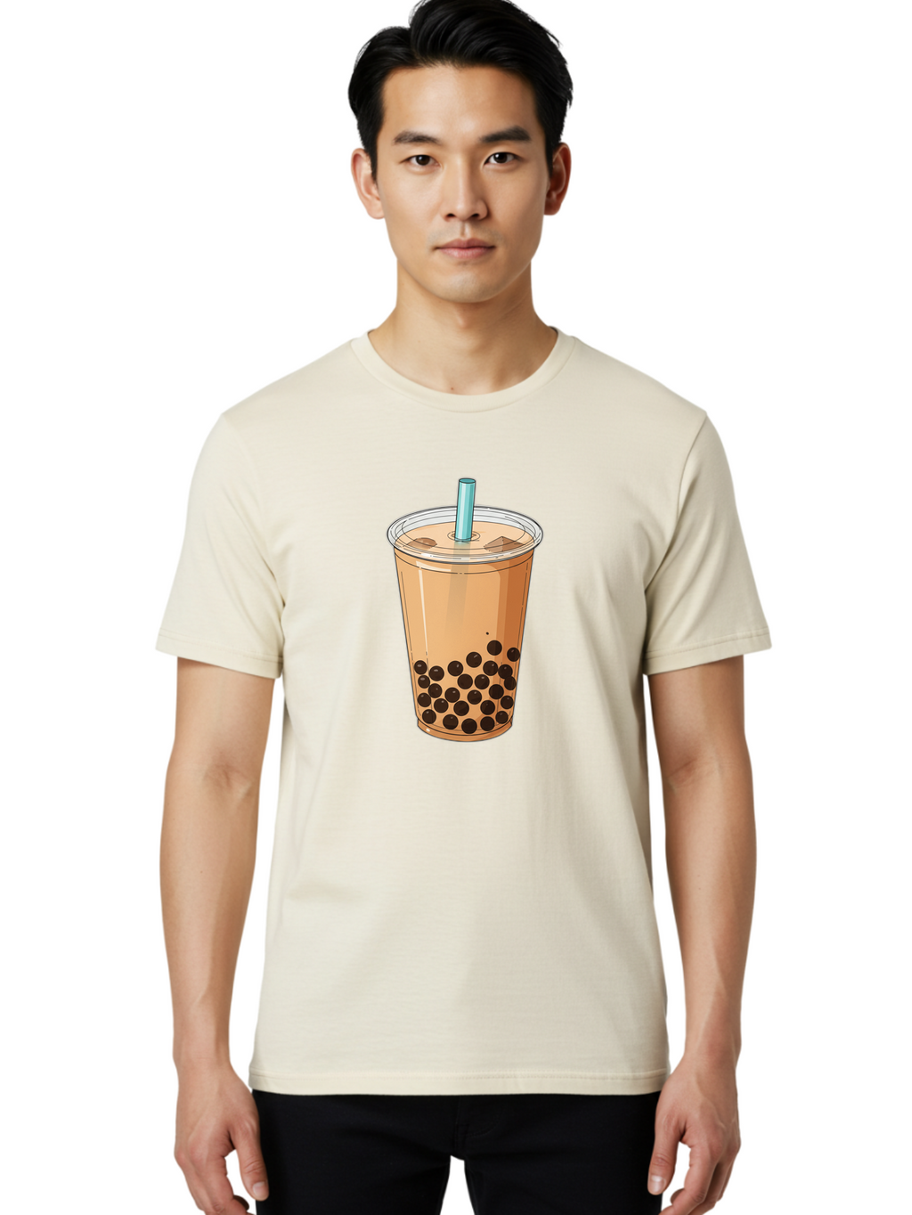 Bubble-Tea-9 Men'S Graphic Tee, 100% Cotton, Comfortable Casual Summer Wear, Machine Washable, Bubble Tea, Milk Tea, Boba, Tapioca Pearls, Takeout Cup, Plastic Straw, Refreshing Drink, Trendy Beverage, Asian-Inspired Bac711