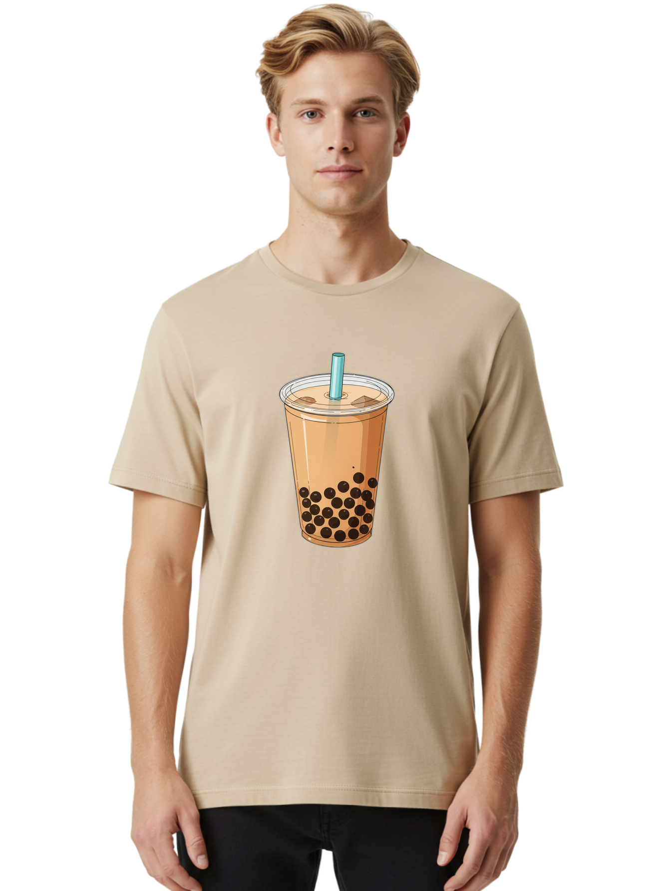 Bubble-Tea-9 Men'S Graphic Tee, 100% Cotton, Comfortable Casual Summer Wear, Machine Washable, Bubble Tea, Milk Tea, Boba, Tapioca Pearls, Takeout Cup, Plastic Straw, Refreshing Drink, Trendy Beverage, Asian-Inspired Bac711