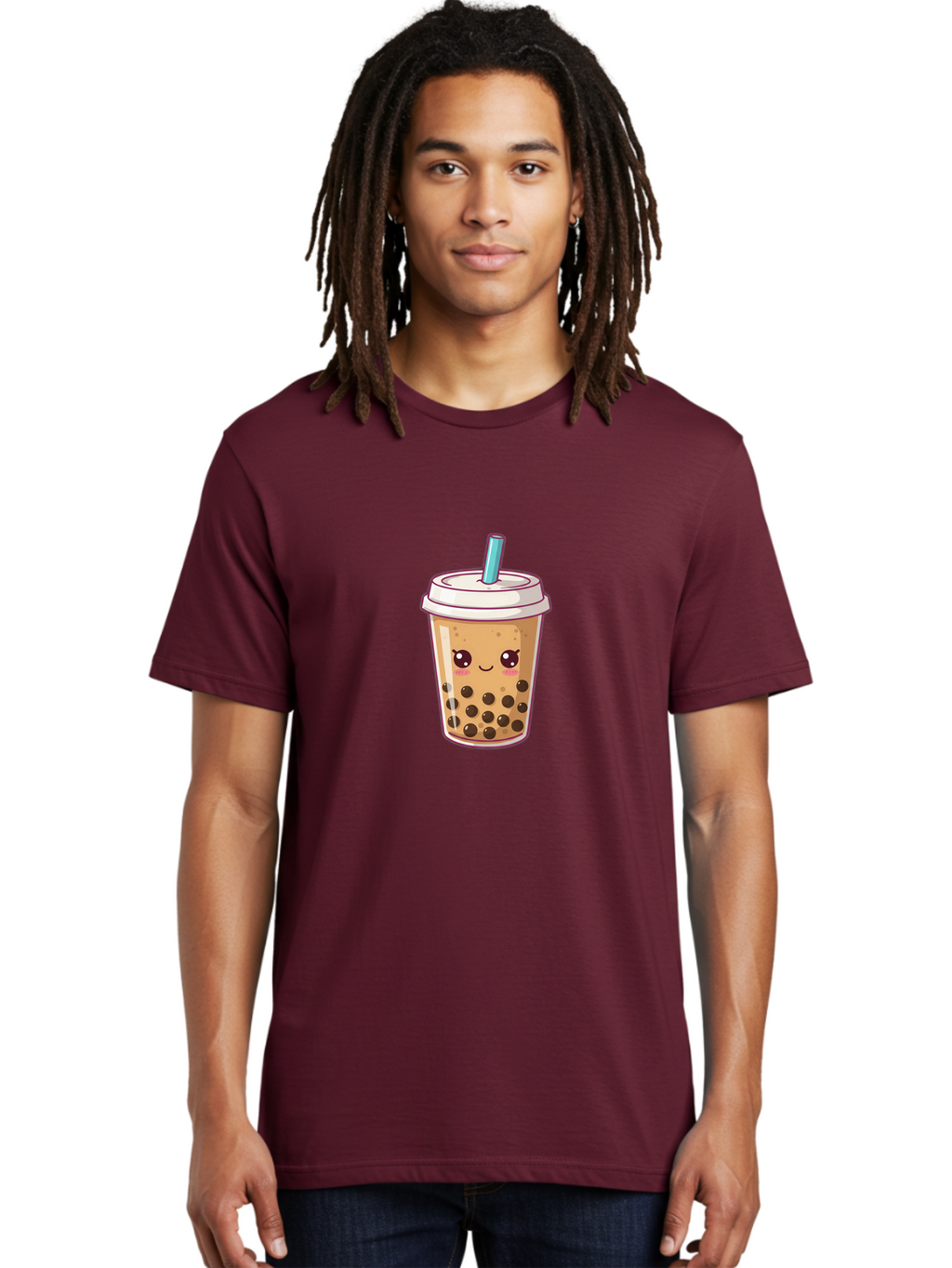 Bubble-Tea Men'S Graphic Tee, 100% Cotton, Comfortable Casual Summer Wear, Machine Washable, Cartoon Bubble Tea, Milk Tea With Boba, Bubble Tea Drink, Kawaii Drink, Cute Beverage, Boba Tea, Tea With Straw, Smiling Drink Bac714