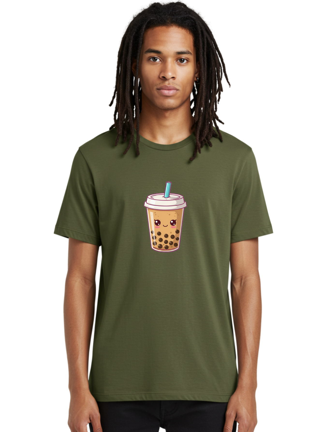 Bubble-Tea Men'S Graphic Tee, 100% Cotton, Comfortable Casual Summer Wear, Machine Washable, Cartoon Bubble Tea, Milk Tea With Boba, Bubble Tea Drink, Kawaii Drink, Cute Beverage, Boba Tea, Tea With Straw, Smiling Drink Bac714