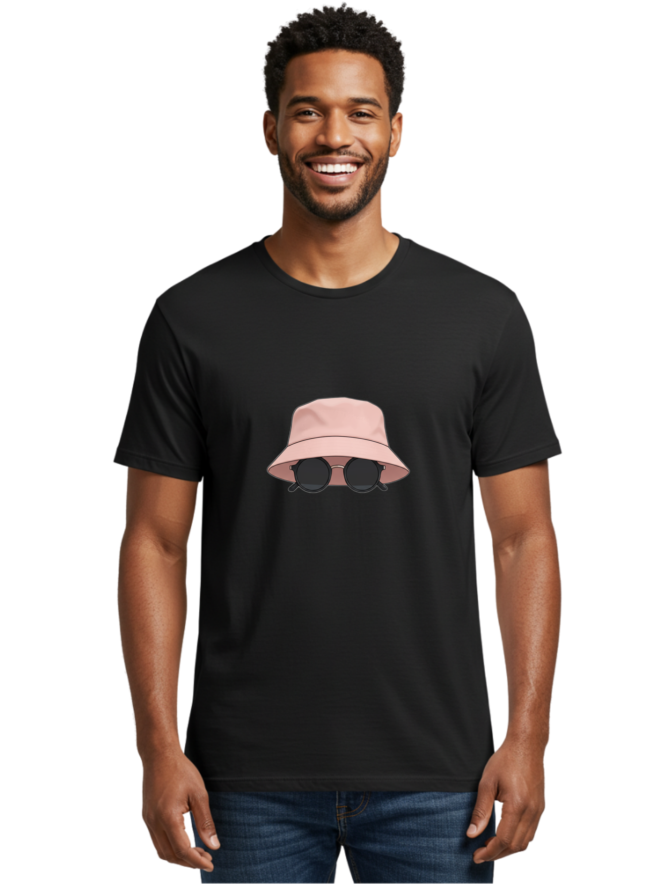 Bucket-Hat-And-Sunglasses Men'S Graphic Tee, 100% Cotton, Comfortable Casual Summer Wear, Machine Washable, Pink Bucket Hat, Sunglasses, Black Shades, Fashion Accessory, Trendy Clothing, Summer Vibe, Stylish Hat, Cool Glasses, Fashion Trend Bac716