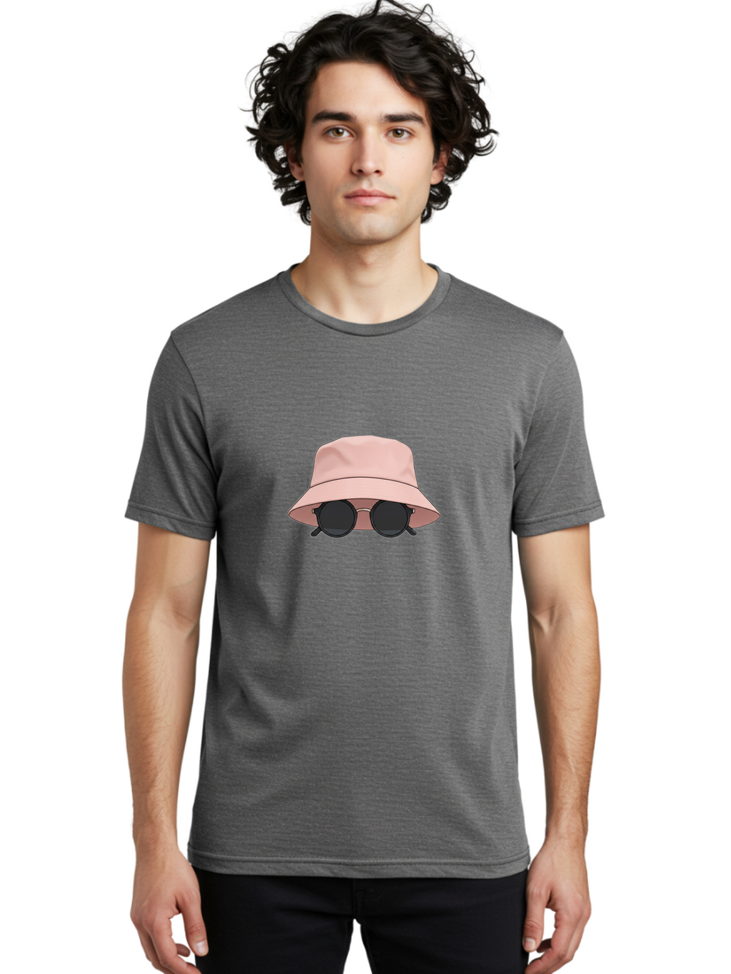 Bucket-Hat-And-Sunglasses Men'S Graphic Tee, 100% Cotton, Comfortable Casual Summer Wear, Machine Washable, Pink Bucket Hat, Sunglasses, Black Shades, Fashion Accessory, Trendy Clothing, Summer Vibe, Stylish Hat, Cool Glasses, Fashion Trend Bac716