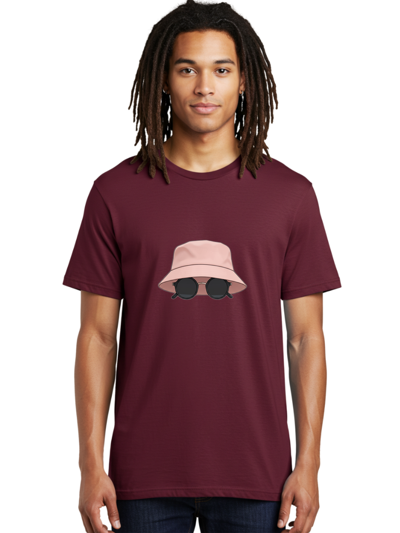 Bucket-Hat-And-Sunglasses Men'S Graphic Tee, 100% Cotton, Comfortable Casual Summer Wear, Machine Washable, Pink Bucket Hat, Sunglasses, Black Shades, Fashion Accessory, Trendy Clothing, Summer Vibe, Stylish Hat, Cool Glasses, Fashion Trend Bac716