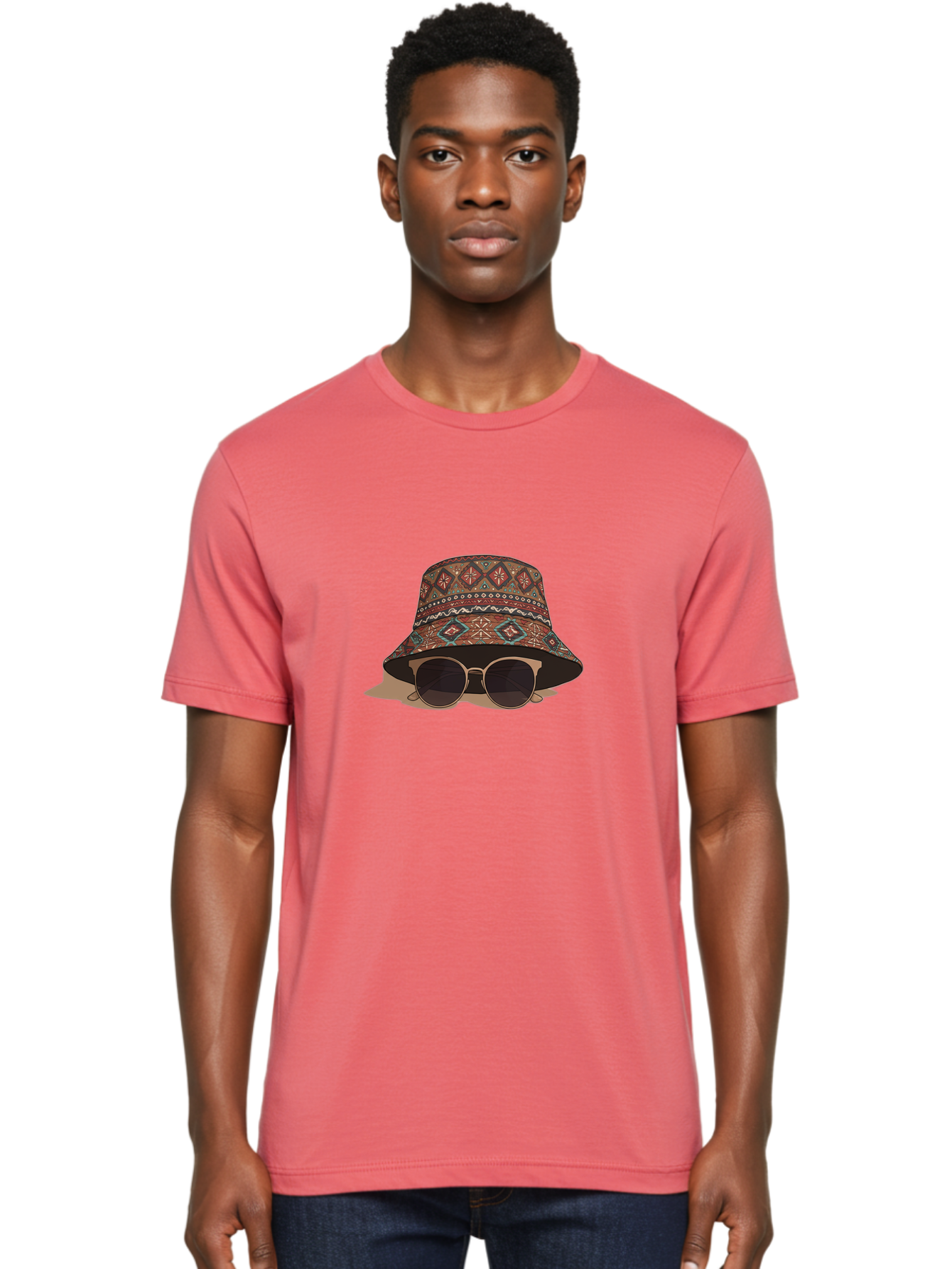 Bucket-Hat-Sunglasses-1 Men'S Graphic Tee, 100% Cotton, Comfortable Casual Summer Wear, Machine Washable, Boho Chic Style, Sunglasses, Hat Fashion, Summer Vibes, Trendy Sunglasses, Fashion Accessory, Stylish Hat Bac717