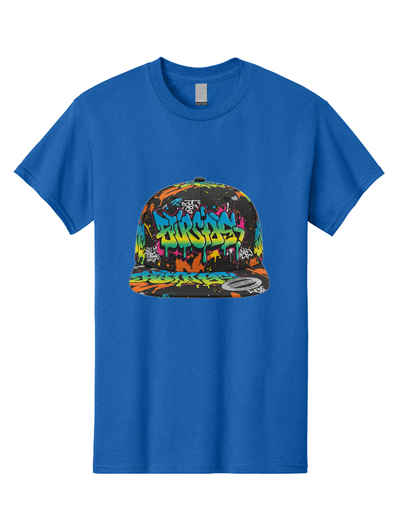 Burstin-Hustle Men'S Graphic Tee, 100% Cotton, Comfortable Casual Summer Wear, Machine Washable, Graffiti Hat, Streetwear Fashion, Urban Style, Colorful Cap, Bold Design, Vibrant Print, Trendy Headwear, Burstin, Splatter Art, Bac721