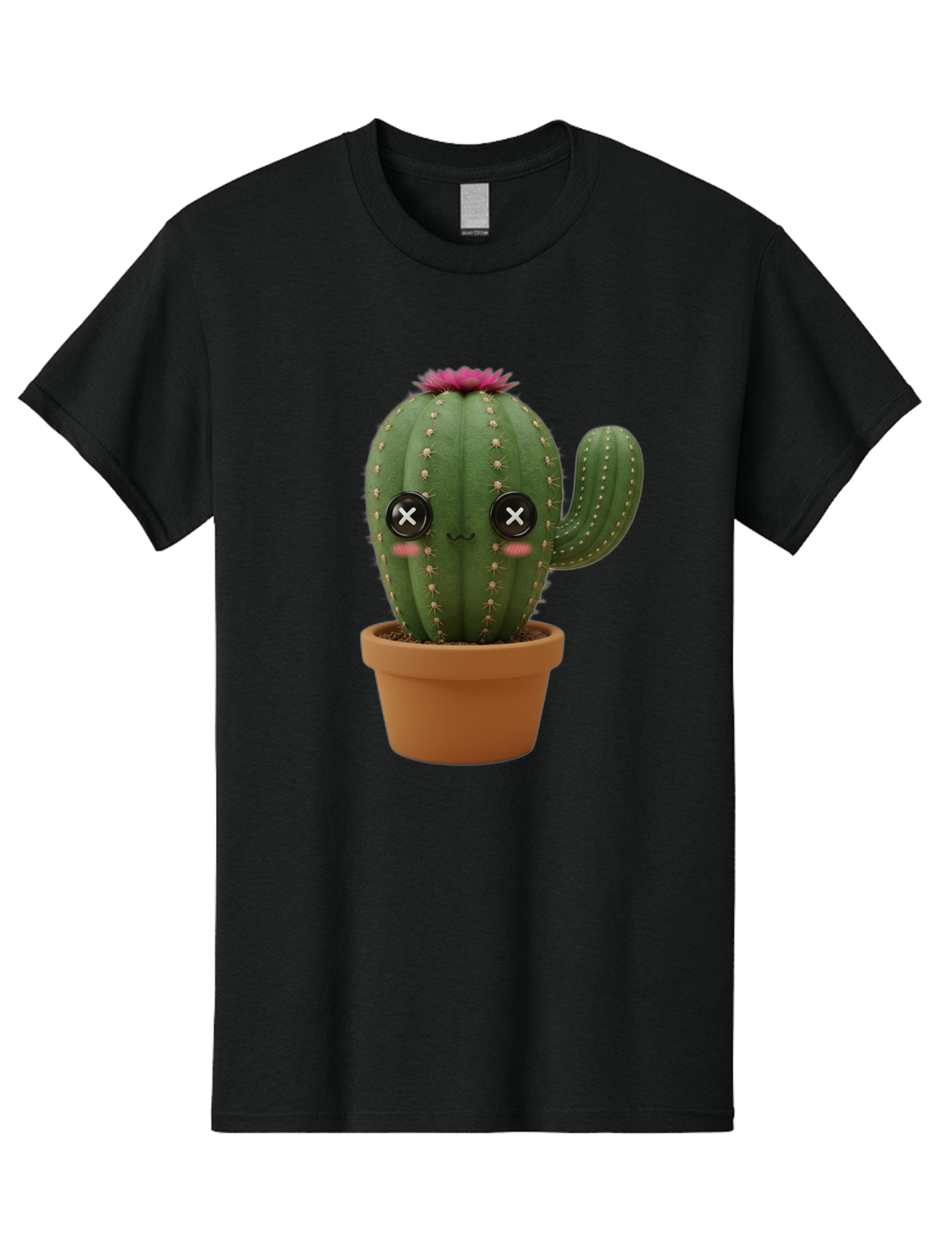 Cactus-2 Men'S Graphic Tee, 100% Cotton, Comfortable Casual Summer Wear, Machine Washable, Cactus In Pot, Plush Toy, Digital Illustration, Cute Character, Prickly Plant, Smiling Face, Pink Flower, Decorative Pot, Soft Texture, Adorable Design, Bac724