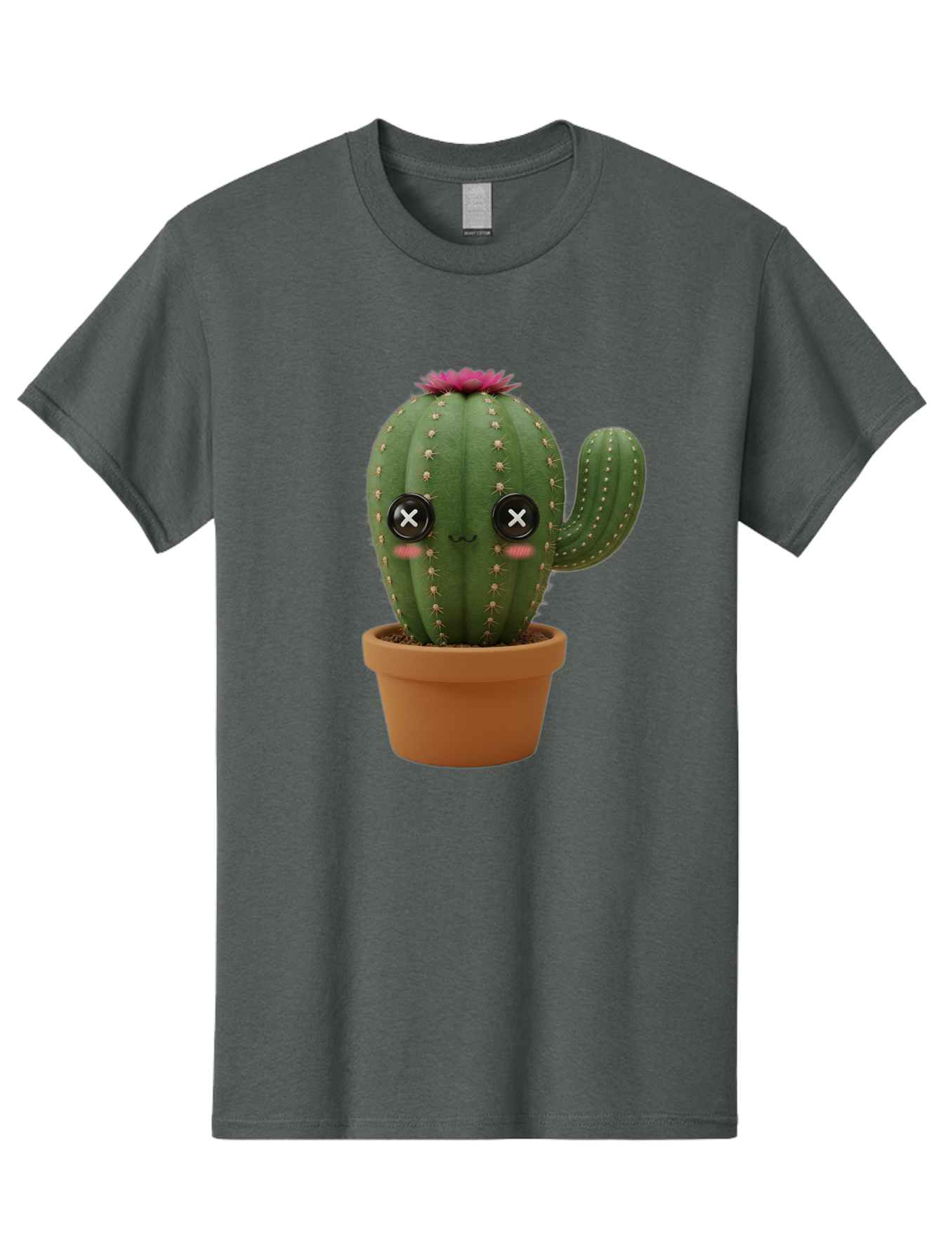Cactus-2 Men'S Graphic Tee, 100% Cotton, Comfortable Casual Summer Wear, Machine Washable, Cactus In Pot, Plush Toy, Digital Illustration, Cute Character, Prickly Plant, Smiling Face, Pink Flower, Decorative Pot, Soft Texture, Adorable Design, Bac724