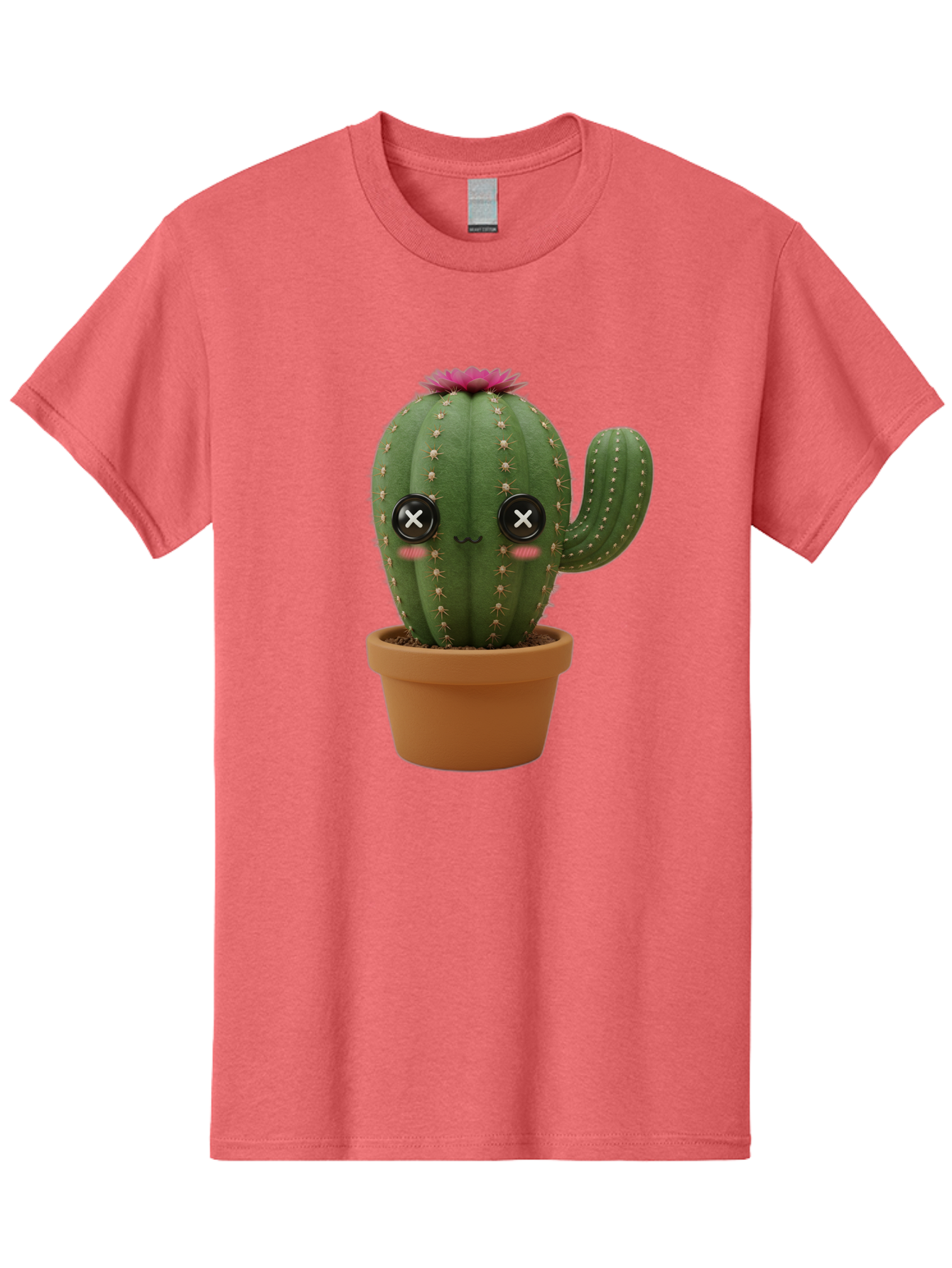 Cactus-2 Men'S Graphic Tee, 100% Cotton, Comfortable Casual Summer Wear, Machine Washable, Cactus In Pot, Plush Toy, Digital Illustration, Cute Character, Prickly Plant, Smiling Face, Pink Flower, Decorative Pot, Soft Texture, Adorable Design, Bac724