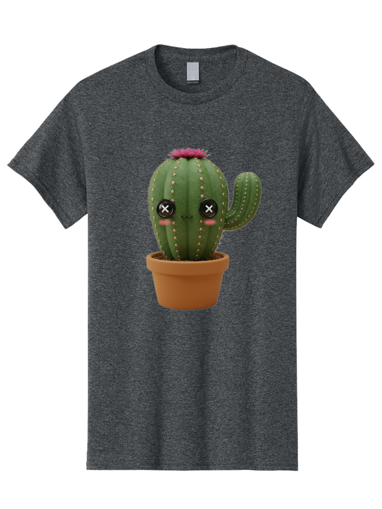 Cactus-2 Men'S Graphic Tee, 100% Cotton, Comfortable Casual Summer Wear, Machine Washable, Cactus In Pot, Plush Toy, Digital Illustration, Cute Character, Prickly Plant, Smiling Face, Pink Flower, Decorative Pot, Soft Texture, Adorable Design, Bac724