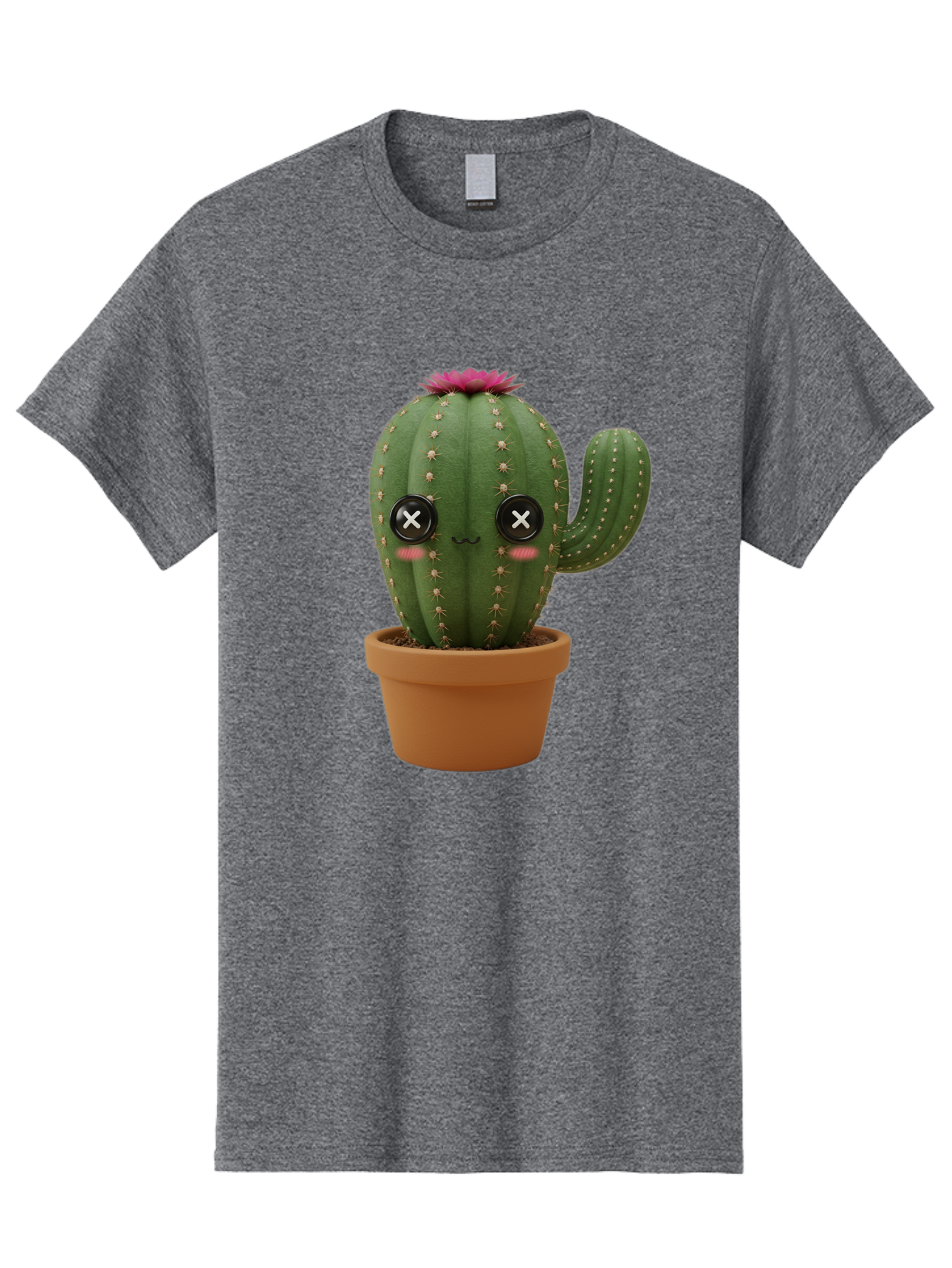 Cactus-2 Men'S Graphic Tee, 100% Cotton, Comfortable Casual Summer Wear, Machine Washable, Cactus In Pot, Plush Toy, Digital Illustration, Cute Character, Prickly Plant, Smiling Face, Pink Flower, Decorative Pot, Soft Texture, Adorable Design, Bac724