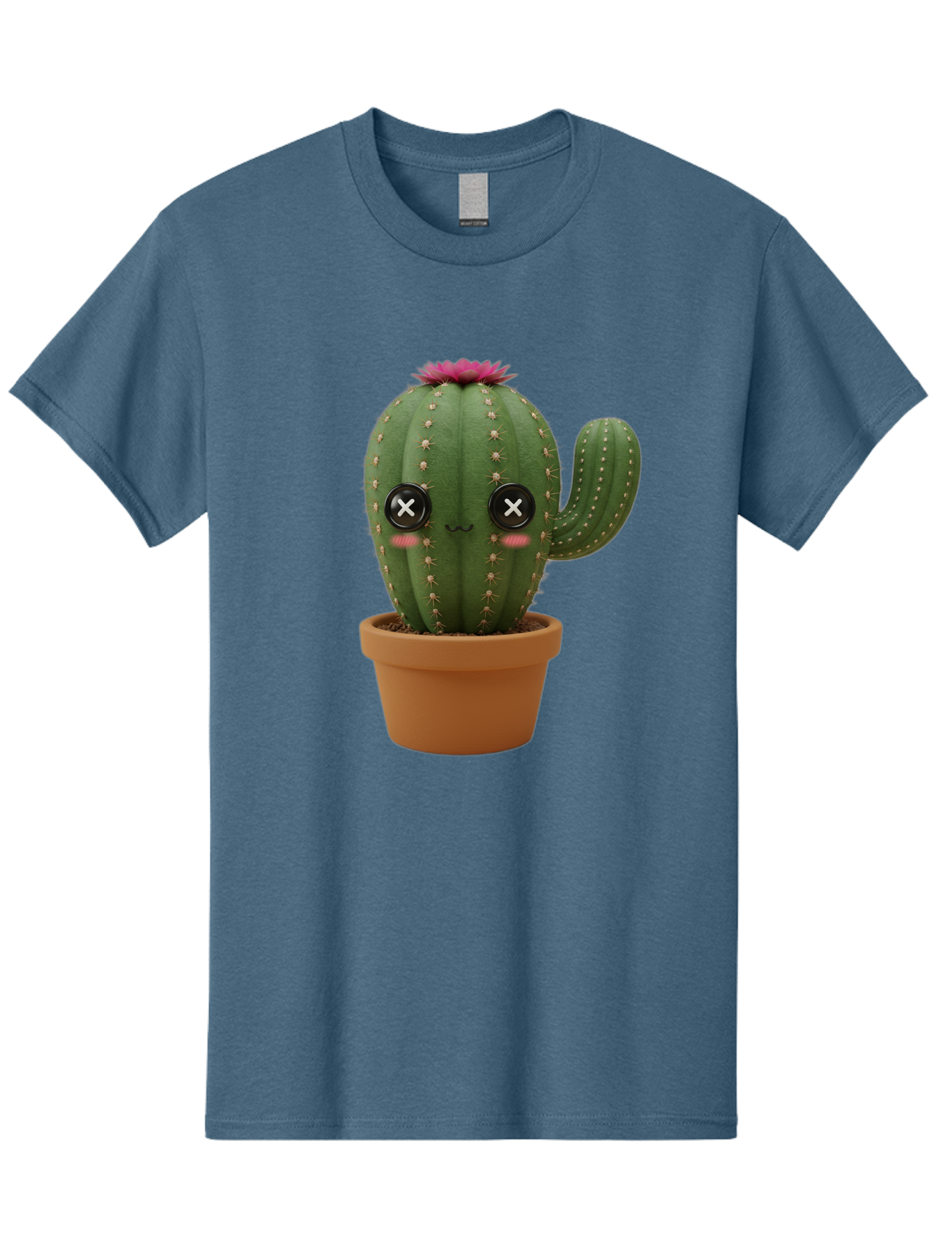 Cactus-2 Men'S Graphic Tee, 100% Cotton, Comfortable Casual Summer Wear, Machine Washable, Cactus In Pot, Plush Toy, Digital Illustration, Cute Character, Prickly Plant, Smiling Face, Pink Flower, Decorative Pot, Soft Texture, Adorable Design, Bac724