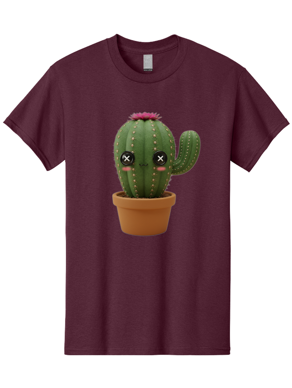 Cactus-2 Men'S Graphic Tee, 100% Cotton, Comfortable Casual Summer Wear, Machine Washable, Cactus In Pot, Plush Toy, Digital Illustration, Cute Character, Prickly Plant, Smiling Face, Pink Flower, Decorative Pot, Soft Texture, Adorable Design, Bac724