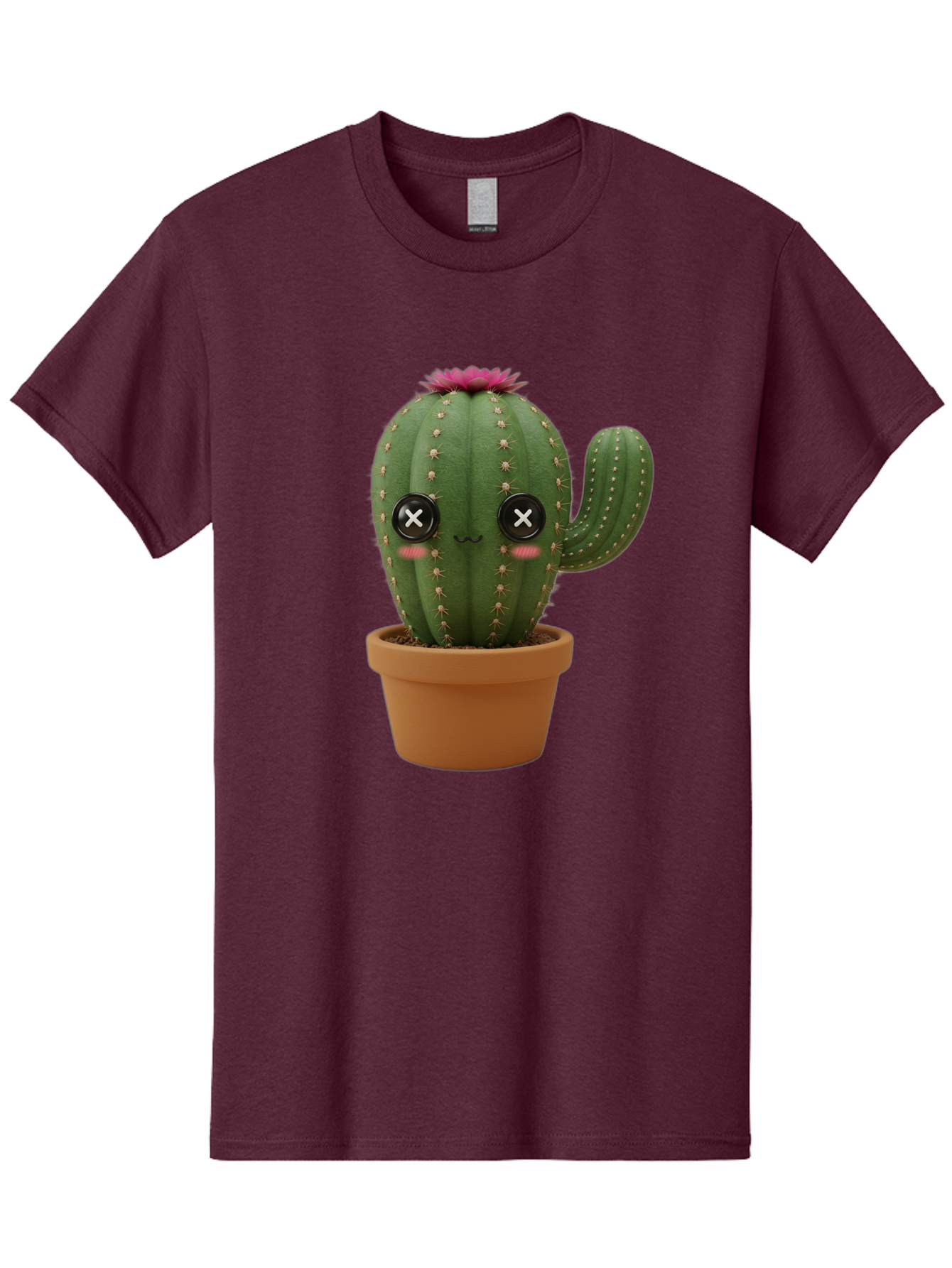Cactus-2 Men'S Graphic Tee, 100% Cotton, Comfortable Casual Summer Wear, Machine Washable, Cactus In Pot, Plush Toy, Digital Illustration, Cute Character, Prickly Plant, Smiling Face, Pink Flower, Decorative Pot, Soft Texture, Adorable Design, Bac724