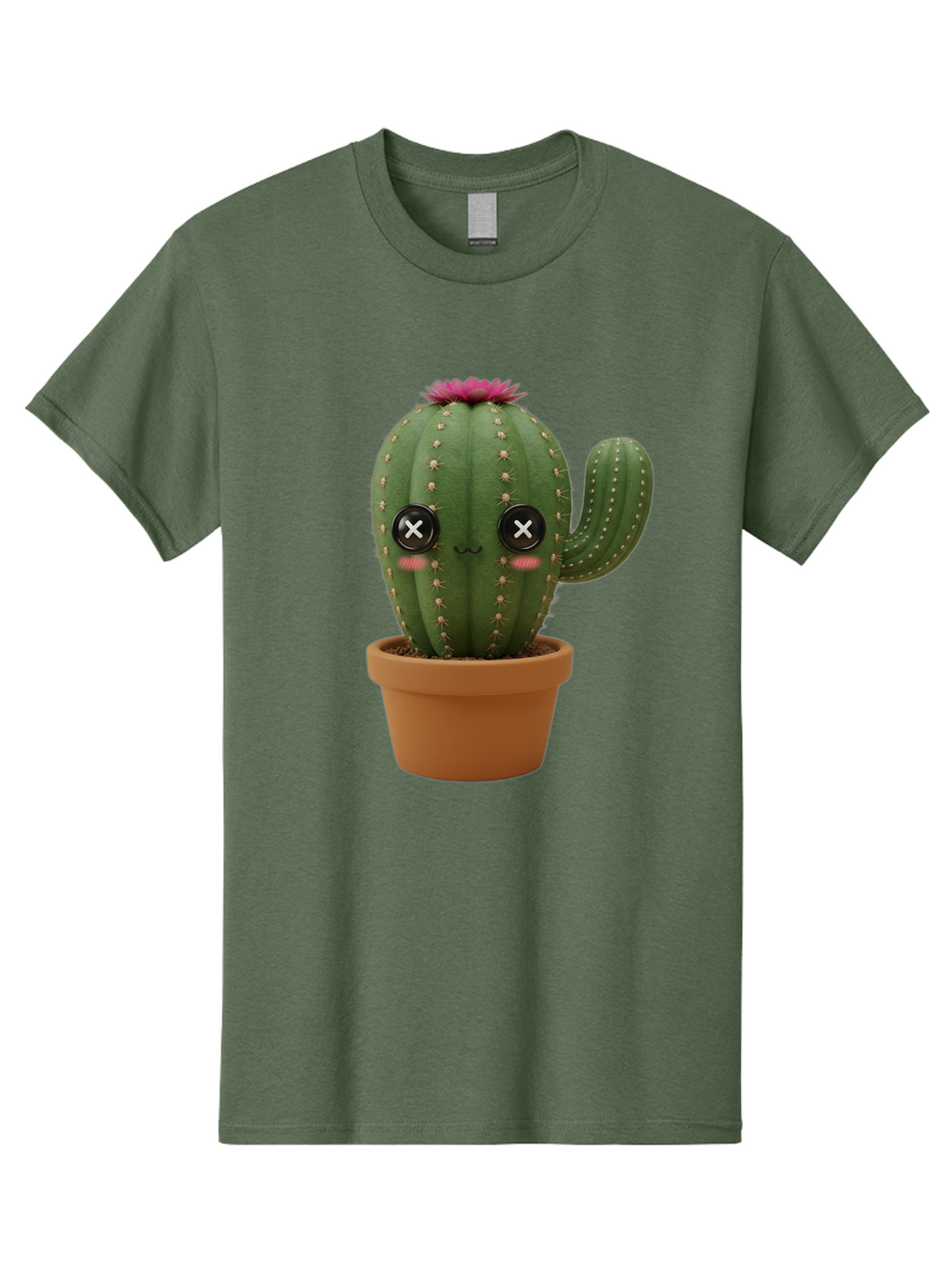 Cactus-2 Men'S Graphic Tee, 100% Cotton, Comfortable Casual Summer Wear, Machine Washable, Cactus In Pot, Plush Toy, Digital Illustration, Cute Character, Prickly Plant, Smiling Face, Pink Flower, Decorative Pot, Soft Texture, Adorable Design, Bac724
