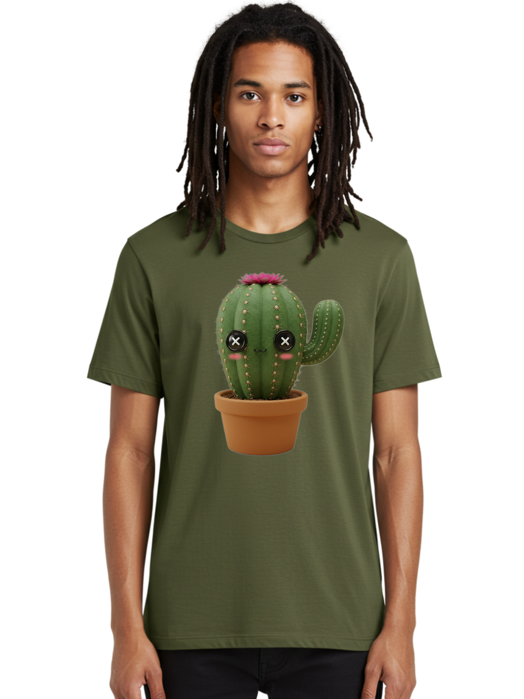 Cactus-2 Men'S Graphic Tee, 100% Cotton, Comfortable Casual Summer Wear, Machine Washable, Cactus In Pot, Plush Toy, Digital Illustration, Cute Character, Prickly Plant, Smiling Face, Pink Flower, Decorative Pot, Soft Texture, Adorable Design, Bac724