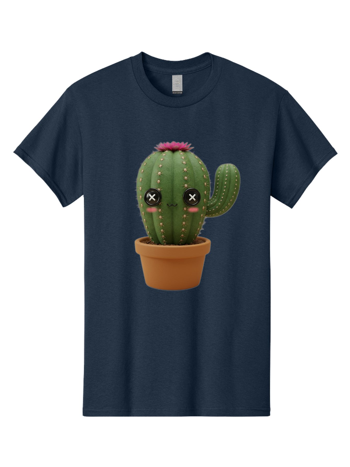 Cactus-2 Men'S Graphic Tee, 100% Cotton, Comfortable Casual Summer Wear, Machine Washable, Cactus In Pot, Plush Toy, Digital Illustration, Cute Character, Prickly Plant, Smiling Face, Pink Flower, Decorative Pot, Soft Texture, Adorable Design, Bac724