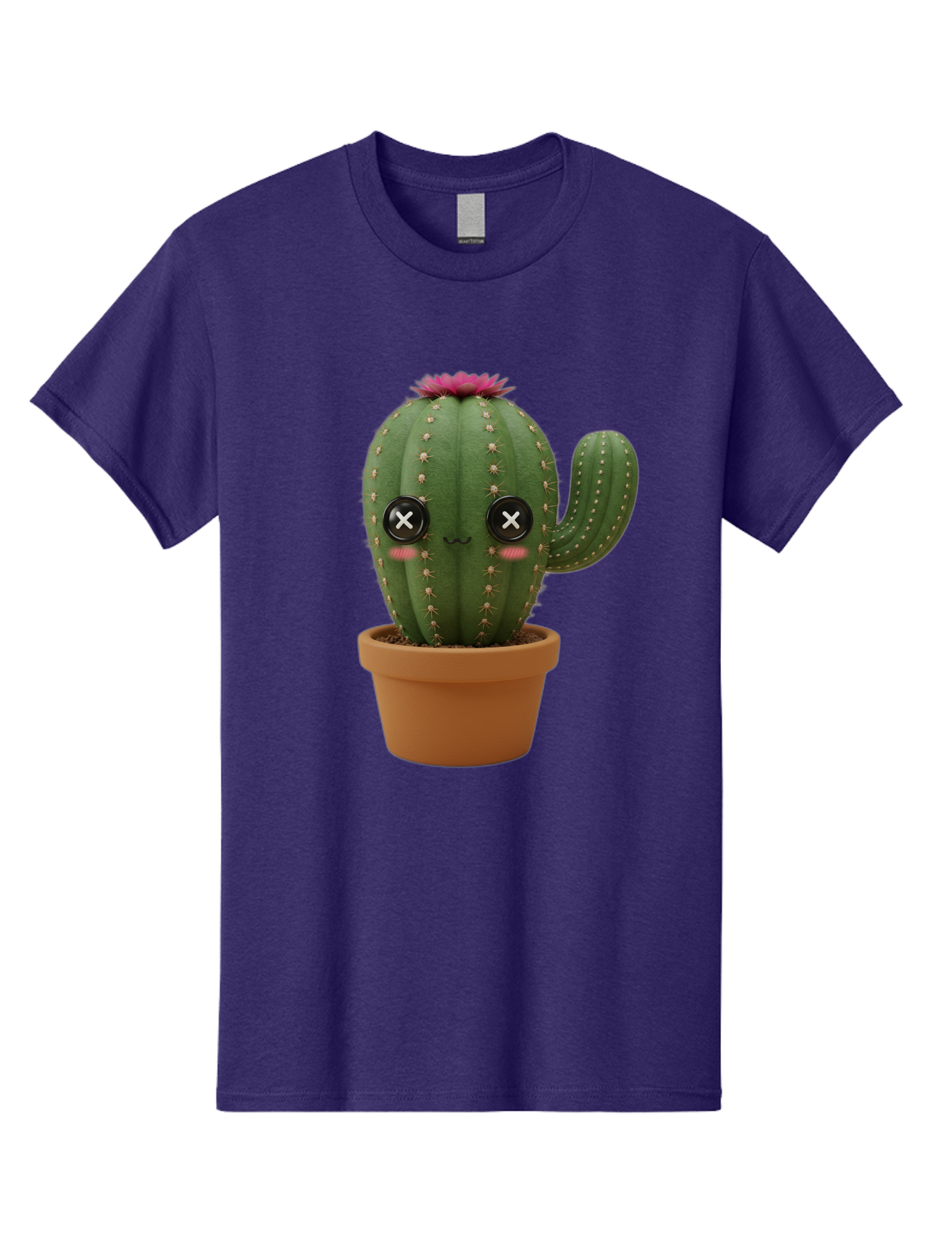 Cactus-2 Men'S Graphic Tee, 100% Cotton, Comfortable Casual Summer Wear, Machine Washable, Cactus In Pot, Plush Toy, Digital Illustration, Cute Character, Prickly Plant, Smiling Face, Pink Flower, Decorative Pot, Soft Texture, Adorable Design, Bac724