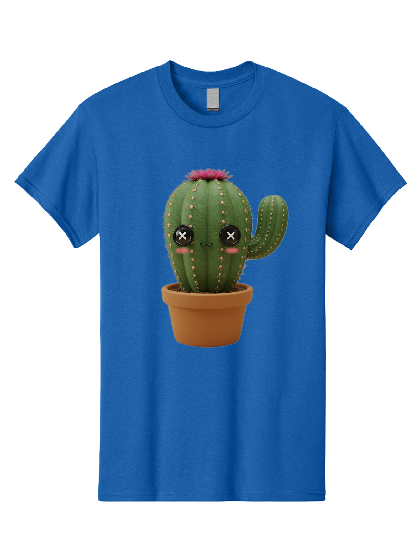 Cactus-2 Men'S Graphic Tee, 100% Cotton, Comfortable Casual Summer Wear, Machine Washable, Cactus In Pot, Plush Toy, Digital Illustration, Cute Character, Prickly Plant, Smiling Face, Pink Flower, Decorative Pot, Soft Texture, Adorable Design, Bac724