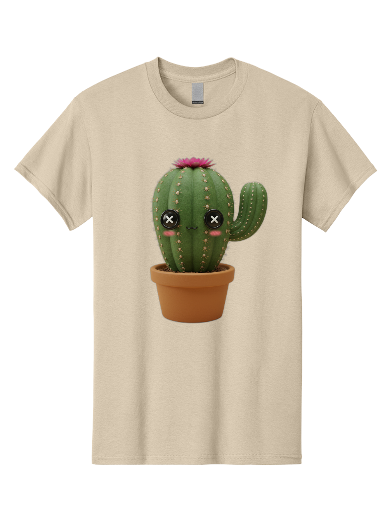 Cactus-2 Men'S Graphic Tee, 100% Cotton, Comfortable Casual Summer Wear, Machine Washable, Cactus In Pot, Plush Toy, Digital Illustration, Cute Character, Prickly Plant, Smiling Face, Pink Flower, Decorative Pot, Soft Texture, Adorable Design, Bac724
