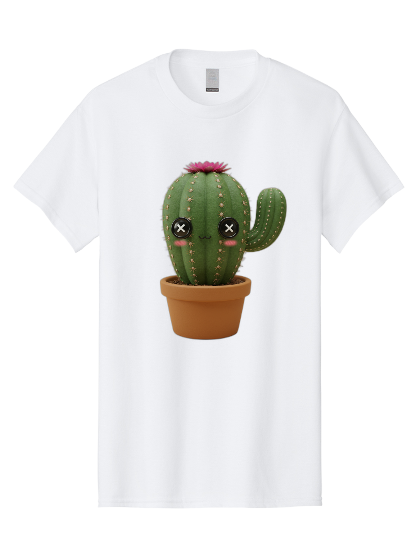 Cactus-2 Men'S Graphic Tee, 100% Cotton, Comfortable Casual Summer Wear, Machine Washable, Cactus In Pot, Plush Toy, Digital Illustration, Cute Character, Prickly Plant, Smiling Face, Pink Flower, Decorative Pot, Soft Texture, Adorable Design, Bac724
