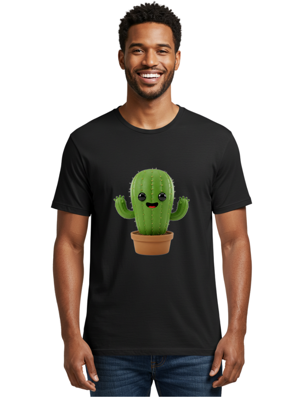 Cactus-3 Men'S Graphic Tee, 100% Cotton, Comfortable Casual Summer Wear, Machine Washable, Cartoon Cactus, Potted Cactus, Playful Plant, Friendly Cactus, Adorable Character, Quirky Decoration, Digital Art, Fun Design, Happy Face, Cartoon Style Bac725
