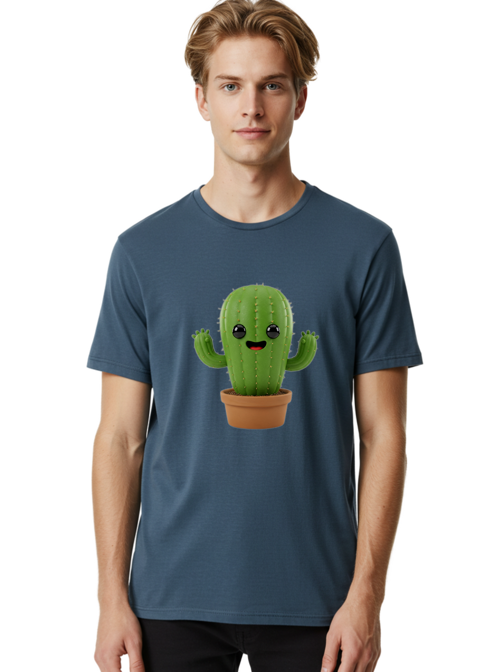 Cactus-3 Men'S Graphic Tee, 100% Cotton, Comfortable Casual Summer Wear, Machine Washable, Cartoon Cactus, Potted Cactus, Playful Plant, Friendly Cactus, Adorable Character, Quirky Decoration, Digital Art, Fun Design, Happy Face, Cartoon Style Bac725