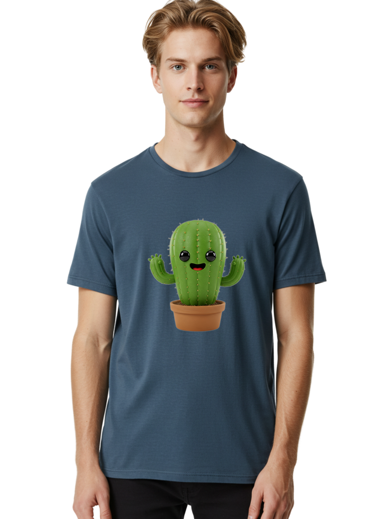 Cactus-3 Men'S Graphic Tee, 100% Cotton, Comfortable Casual Summer Wear, Machine Washable, Cartoon Cactus, Potted Cactus, Playful Plant, Friendly Cactus, Adorable Character, Quirky Decoration, Digital Art, Fun Design, Happy Face, Cartoon Style Bac725