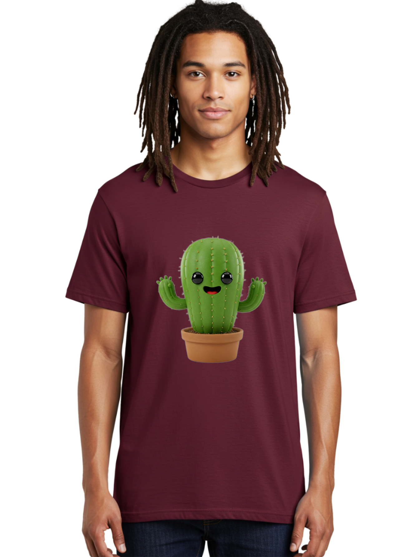 Cactus-3 Men'S Graphic Tee, 100% Cotton, Comfortable Casual Summer Wear, Machine Washable, Cartoon Cactus, Potted Cactus, Playful Plant, Friendly Cactus, Adorable Character, Quirky Decoration, Digital Art, Fun Design, Happy Face, Cartoon Style Bac725