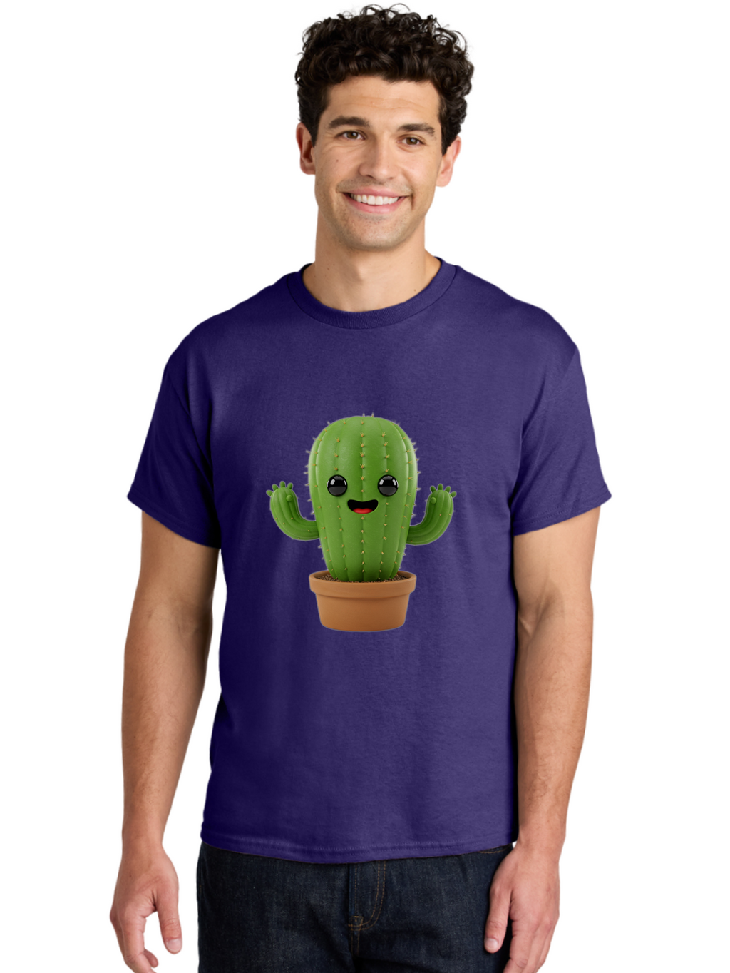 Cactus-3 Men'S Graphic Tee, 100% Cotton, Comfortable Casual Summer Wear, Machine Washable, Cartoon Cactus, Potted Cactus, Playful Plant, Friendly Cactus, Adorable Character, Quirky Decoration, Digital Art, Fun Design, Happy Face, Cartoon Style Bac725