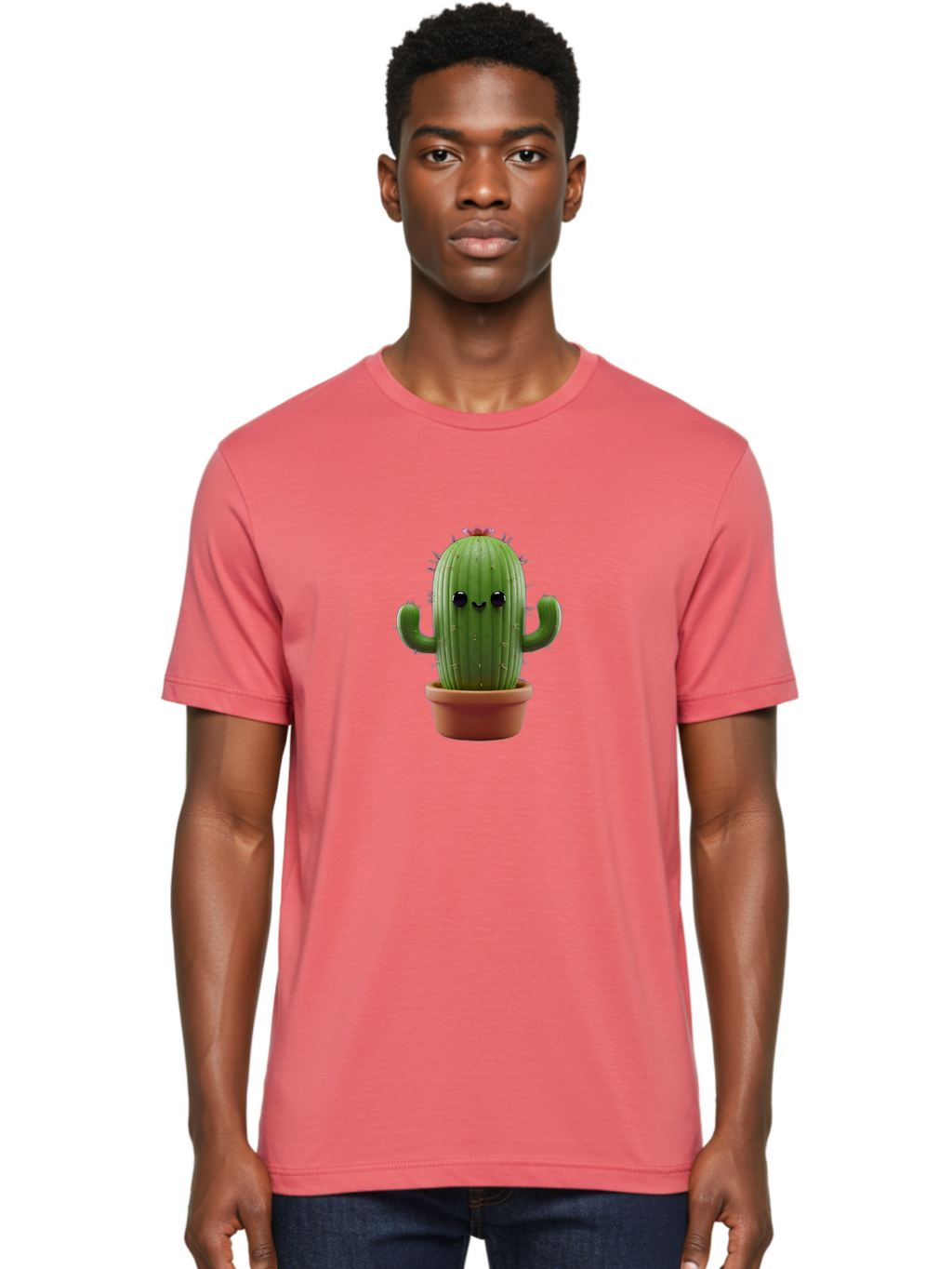 Cactus-4 Men'S Graphic Tee, 100% Cotton, Comfortable Casual Summer Wear, Machine Washable, Cute Cactus, Potted Plant, Cartoon Character, Desert Flora, Funny Face, Small Arms, Spiky Texture, Kawaii Style, Terracotta Pot, Digital Illustration Bac726