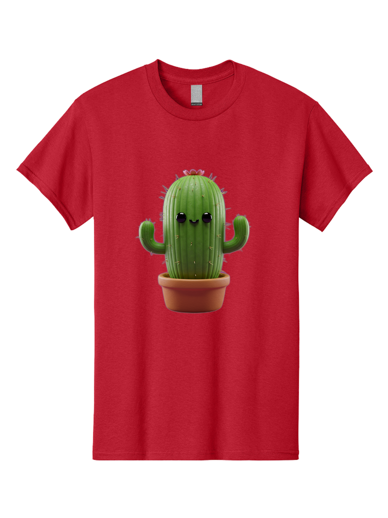 Cactus-4 Men'S Graphic Tee, 100% Cotton, Comfortable Casual Summer Wear, Machine Washable, Cute Cactus, Potted Plant, Cartoon Character, Desert Flora, Funny Face, Small Arms, Spiky Texture, Kawaii Style, Terracotta Pot, Digital Illustration Bac726