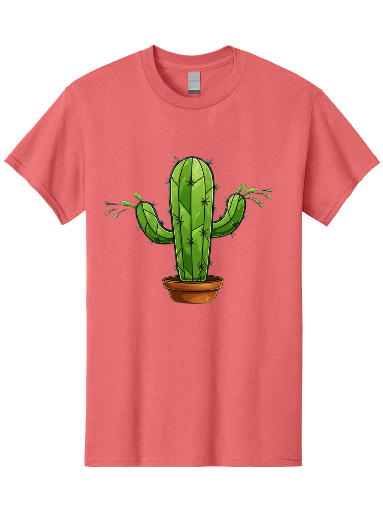 Cactus-5 Men'S Graphic Tee, 100% Cotton, Comfortable Casual Summer Wear, Machine Washable, Potted Cactus, Cartoon Cactus, Cactus Plant, Green Cactus, Terracotta Pot, Prickly Cactus, Desert Plant, Houseplant, Succulent, Cactus Illustration, Bac727