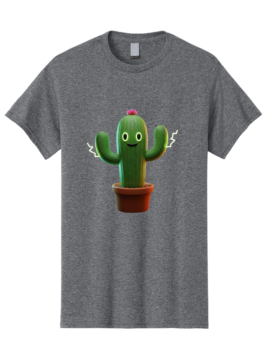 Cactus-6 Men'S Graphic Tee, 100% Cotton, Comfortable Casual Summer Wear, Machine Washable, Cartoon Cactus, Happy Cactus, Cactus Character, Potted Cactus, Desert Plant, Kawaii Cactus, Cactus With Face, Glowing Eyes, Cute Cactus, Funny Cactus Bac728
