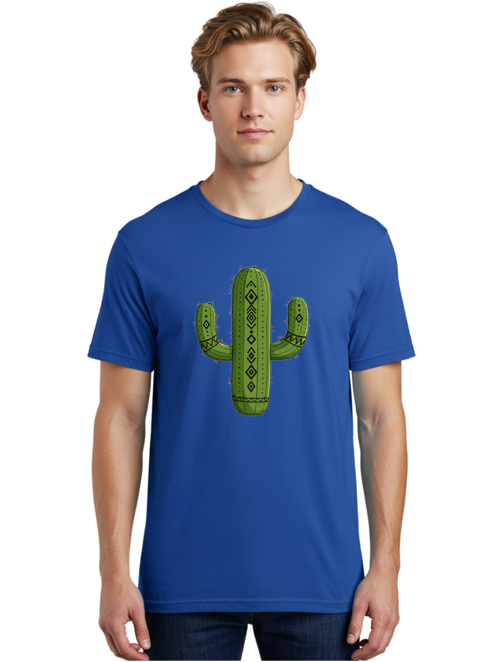 Cactus-7 Men'S Graphic Tee, 100% Cotton, Comfortable Casual Summer Wear, Machine Washable, Cartoon Cactus, Tribal Cactus, Cactus Illustration, Southwestern Art, Bohemian Decor, Cactus Graphics, Desert Plant, Prickly Pear Cactus, Unique Design, Bac729