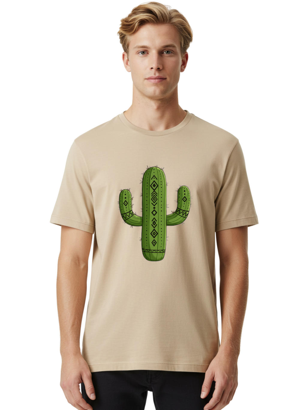 Cactus-7 Men'S Graphic Tee, 100% Cotton, Comfortable Casual Summer Wear, Machine Washable, Cartoon Cactus, Tribal Cactus, Cactus Illustration, Southwestern Art, Bohemian Decor, Cactus Graphics, Desert Plant, Prickly Pear Cactus, Unique Design, Bac729