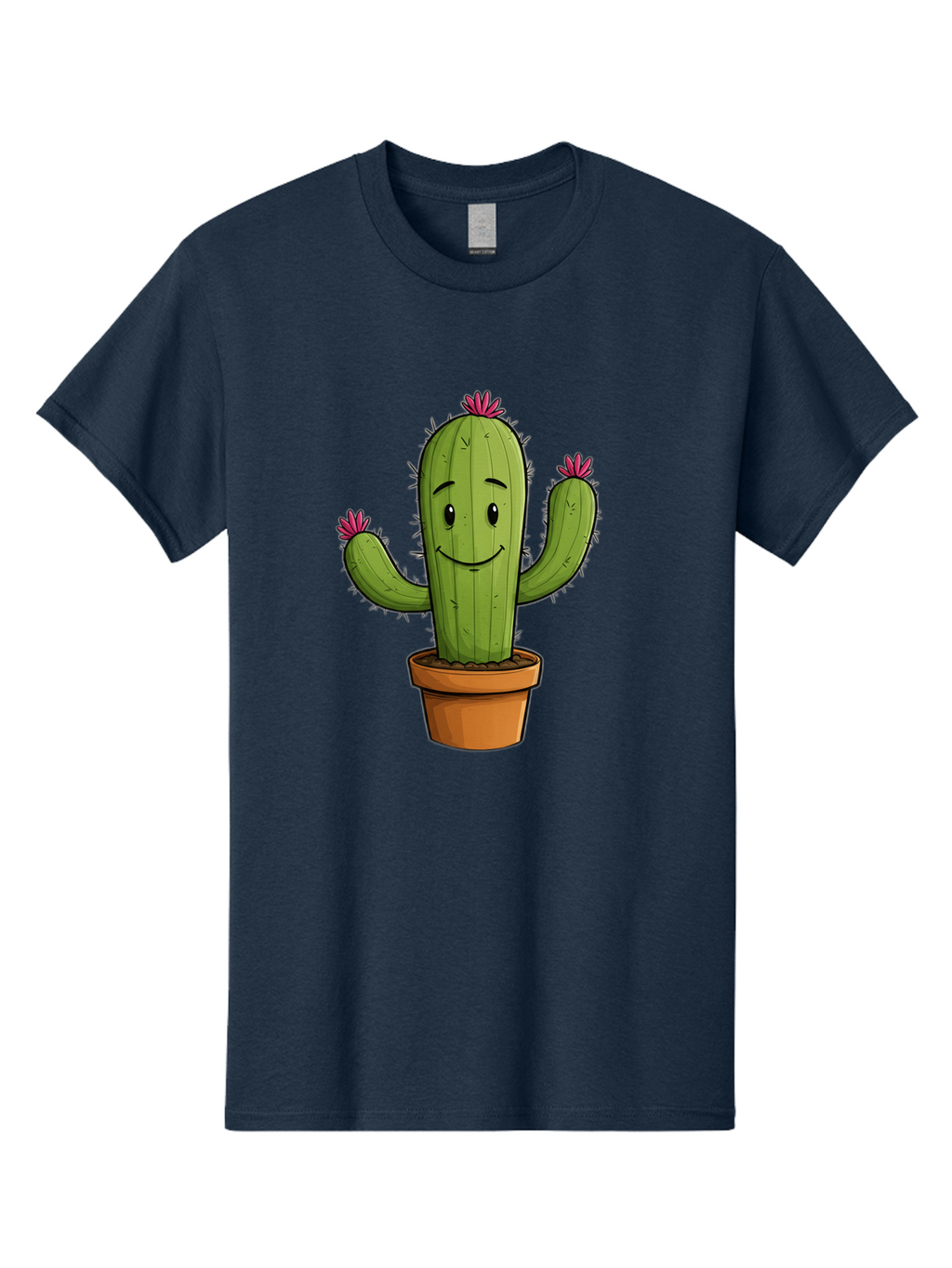 Cactus-8 Men'S Graphic Tee, 100% Cotton, Comfortable Casual Summer Wear, Machine Washable, Cartoon Cactus, Happy Face, Potted Plant, Cacti, Prickly Pear, Succulent, Flowering Cactus, Kawaii, Cute, Smiling Cactus, Pink Flowers, Quirky, Fun, Bac730